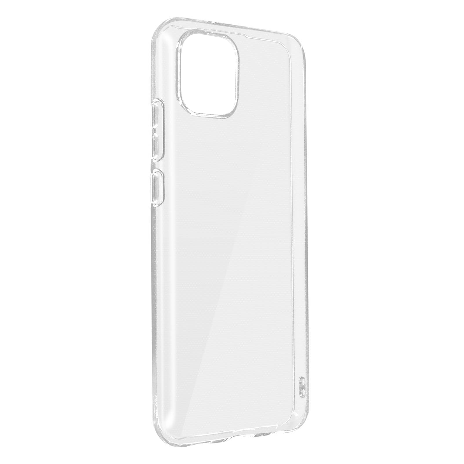 Custodia trasparente per telefono, con un design chiaro e una vista laterale.