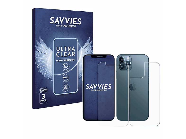 SAVVIES 6x klare Schutzfolie(für Apple iPhone 12 Pro)