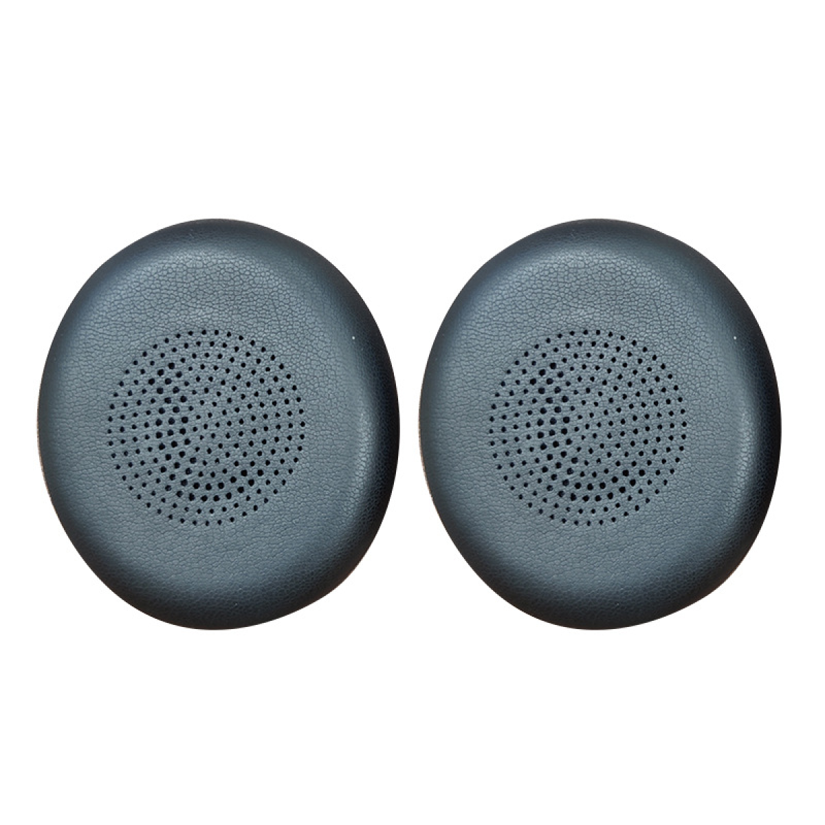 Dwie czarne poduszki na uszy z wzorem siatki pośrodku. Do słuchawek.