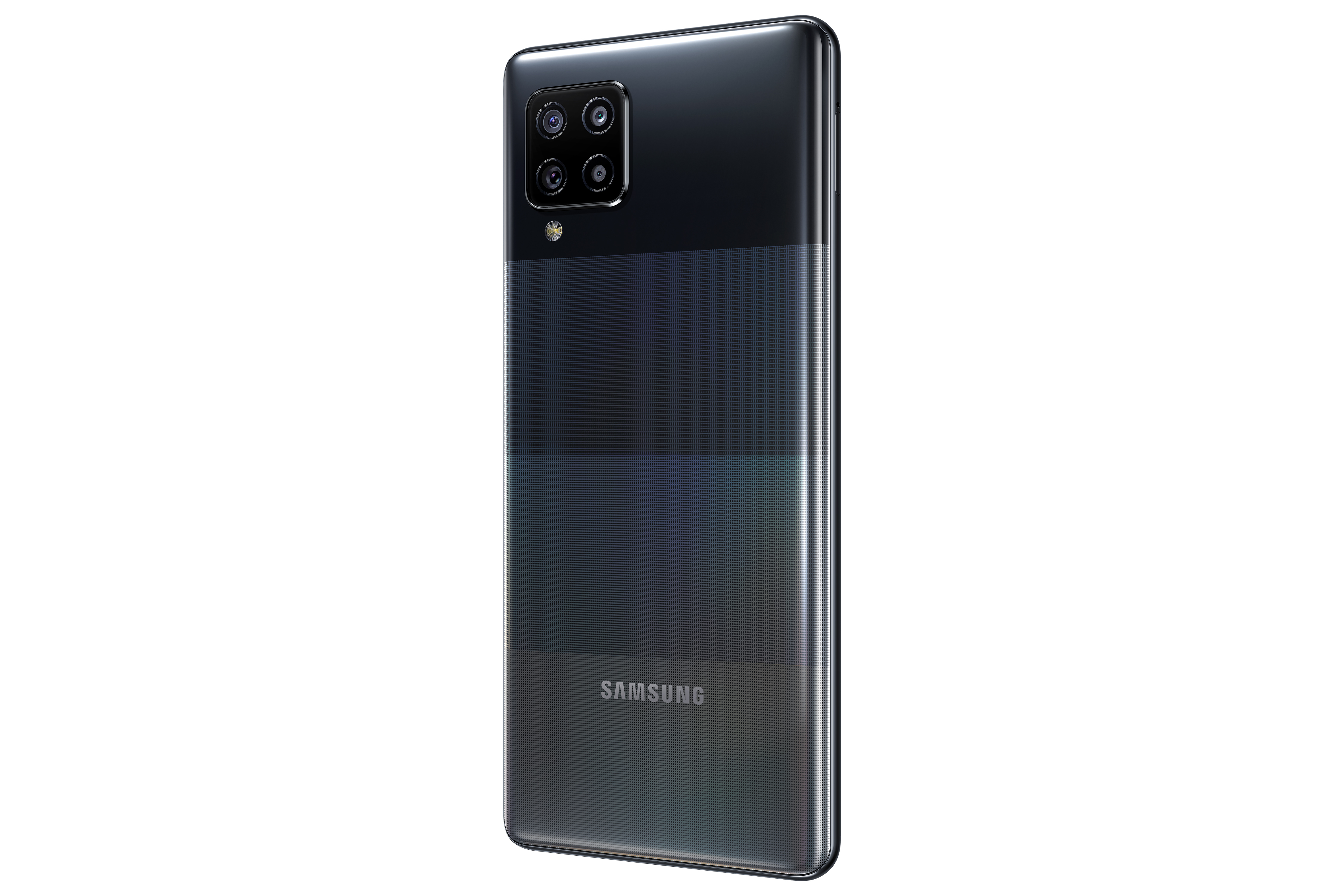 Rückseite eines schwarzen Samsung-Telefons mit Kameralinsen und Samsung-Logo.