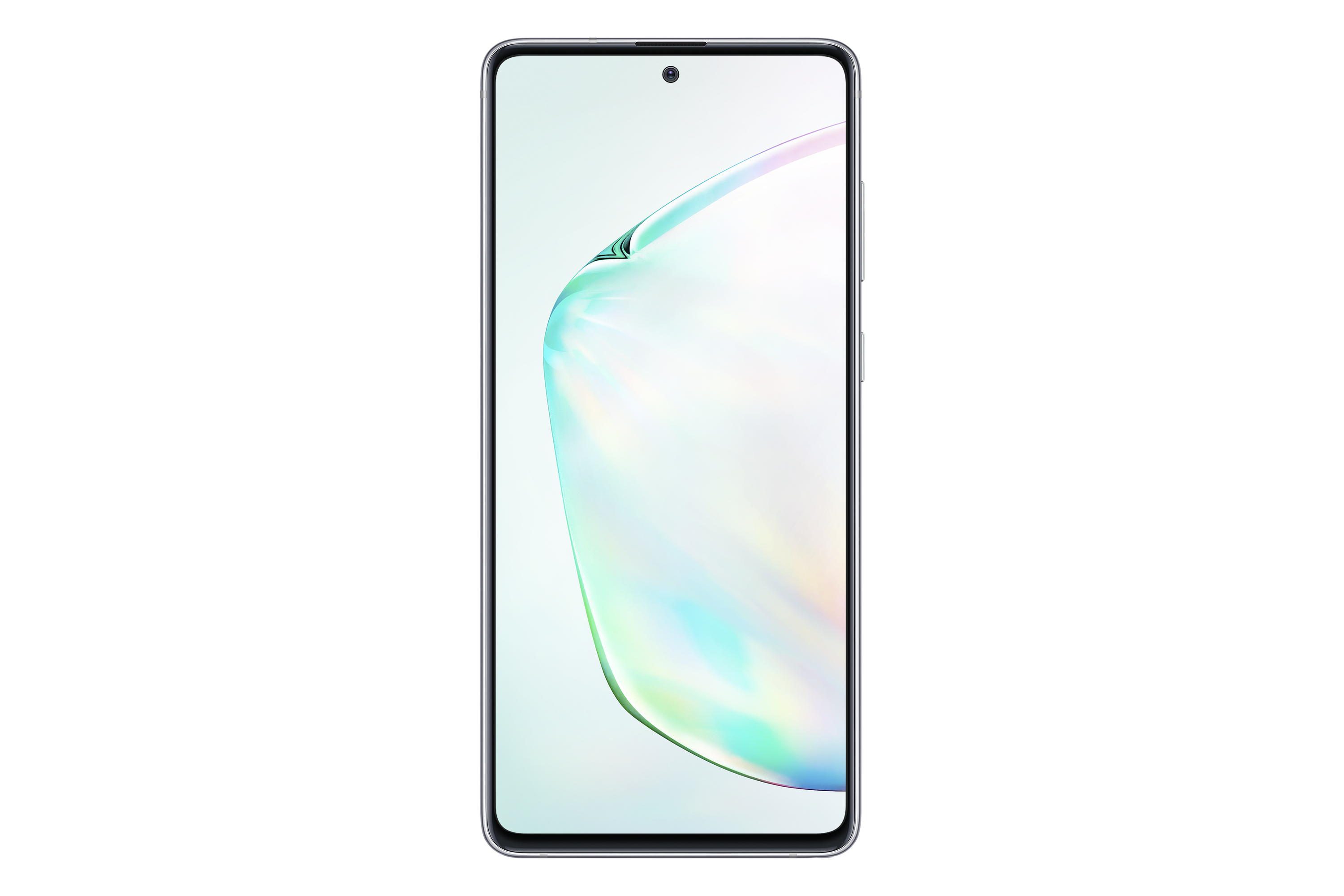 Ein Smartphone mit gebogenem Bildschirm wird vor weißem Hintergrund gezeigt.