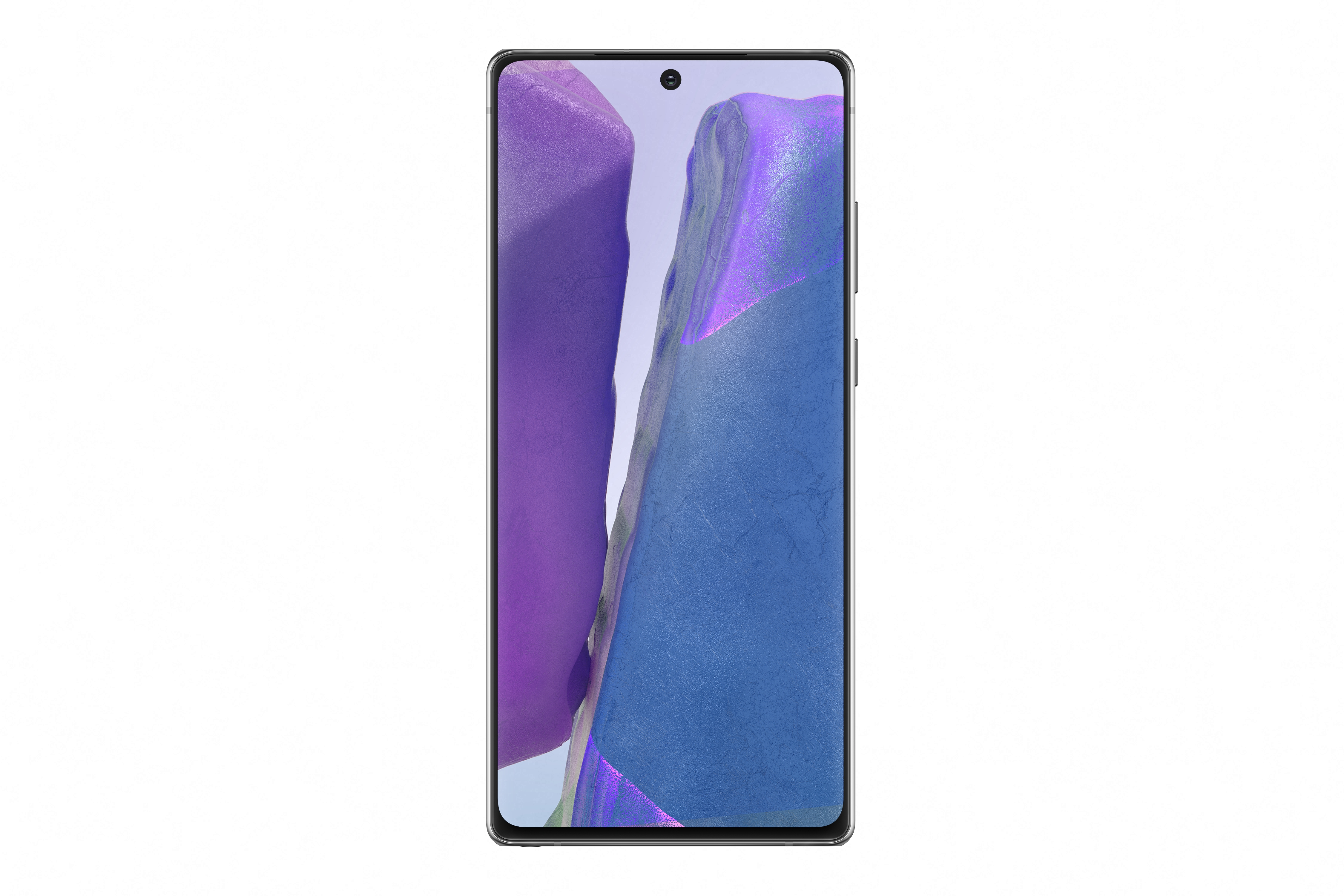 Ein Telefonbildschirm mit farbenfrohem, abstraktem Hintergrund. Das Telefon ist schwarz.