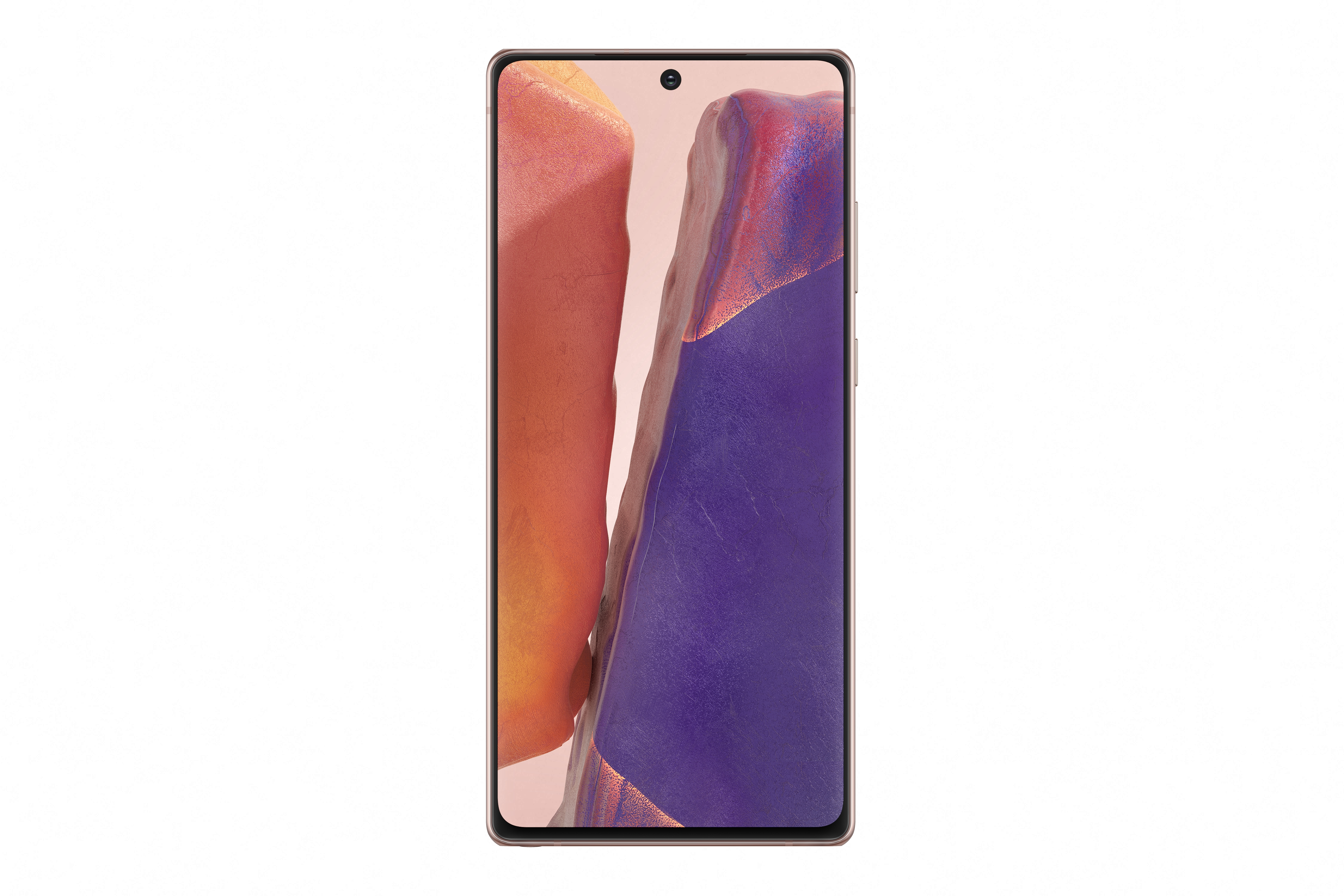Un teléfono inteligente con una pantalla grande, que muestra una imagen abstracta colorida.