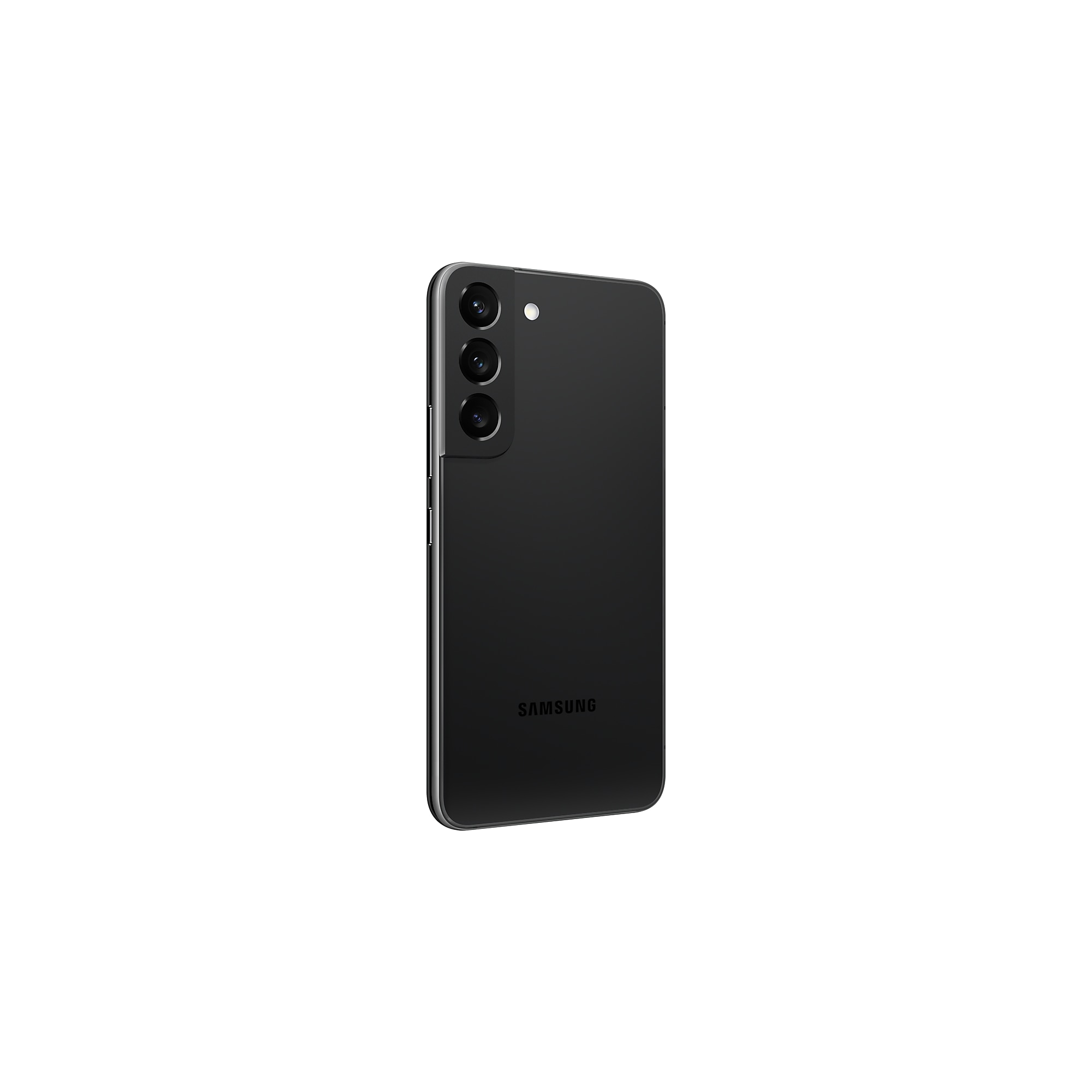 Czarny smartfon na białym tle. Widoczne są trzy kamery.