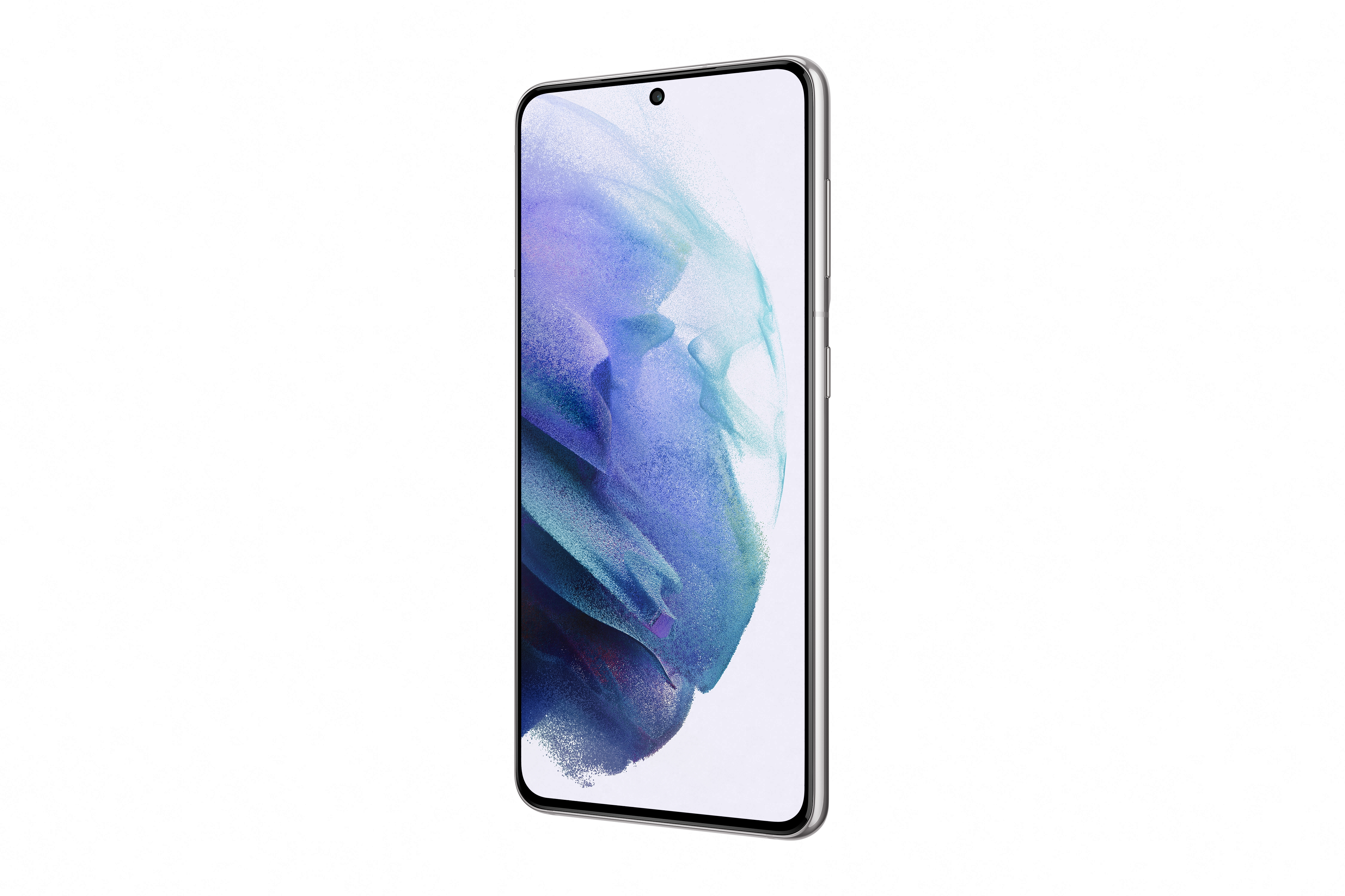 Smartphone, Seitenansicht, mit gebogenem Bildschirm, auf weißem Hintergrund.