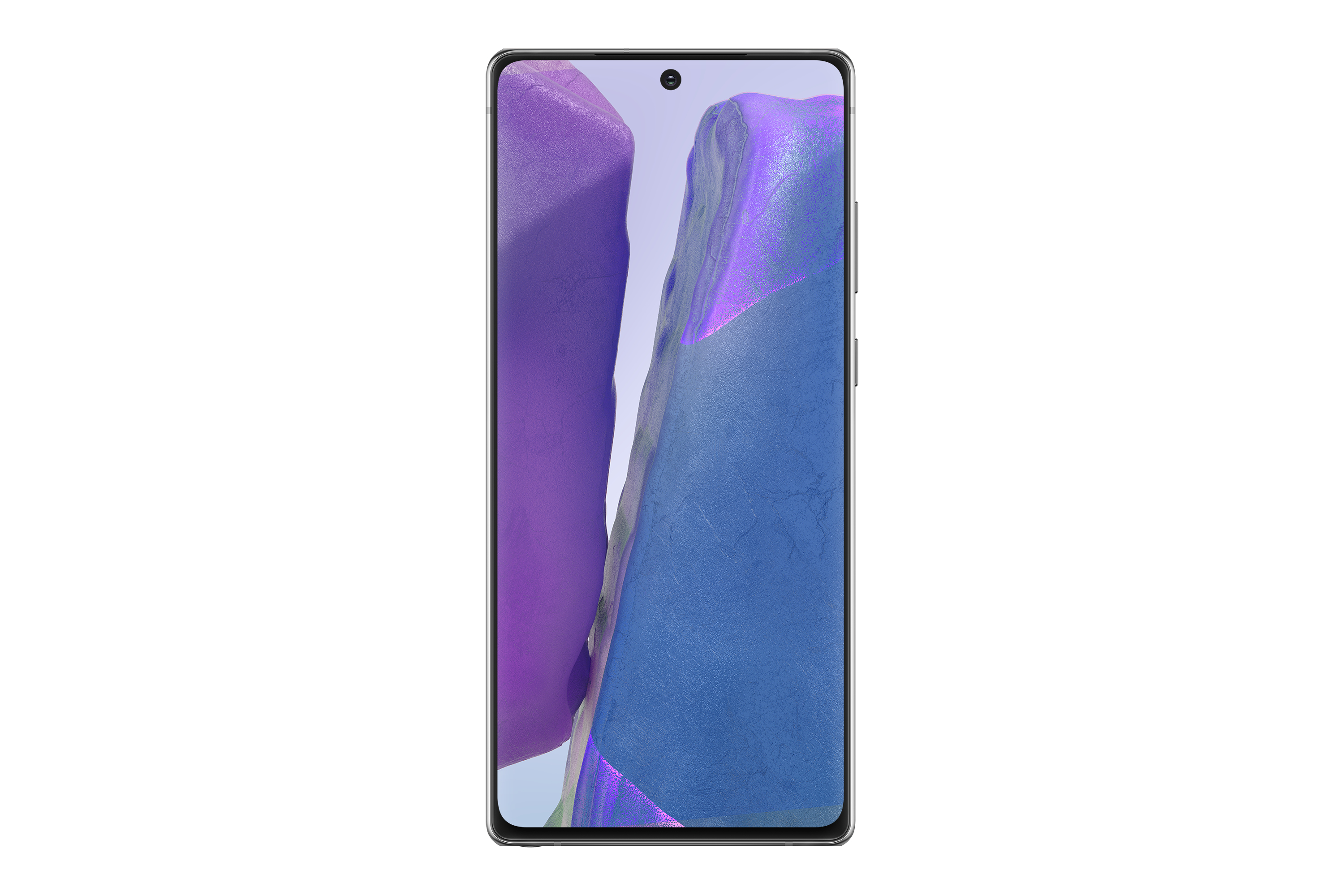 Smartphone mit einem Bildschirm, der abstrakte Formen anzeigt. Das Telefon ist schwarz. Weißer Hintergrund.
