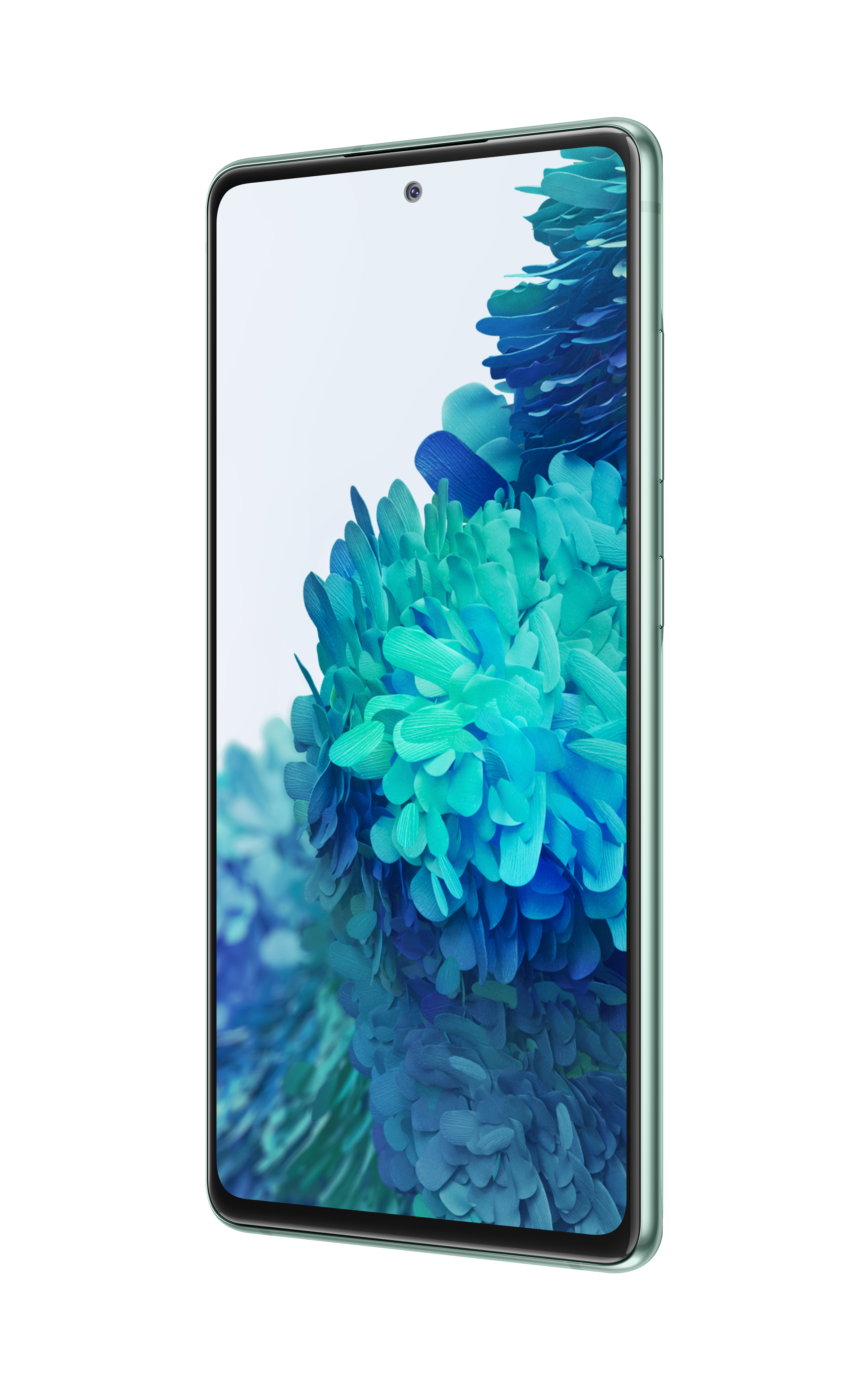 Ein grünes Telefon wird angezeigt. Der Bildschirm zeigt ein farbenfrohes, abstraktes Design.
