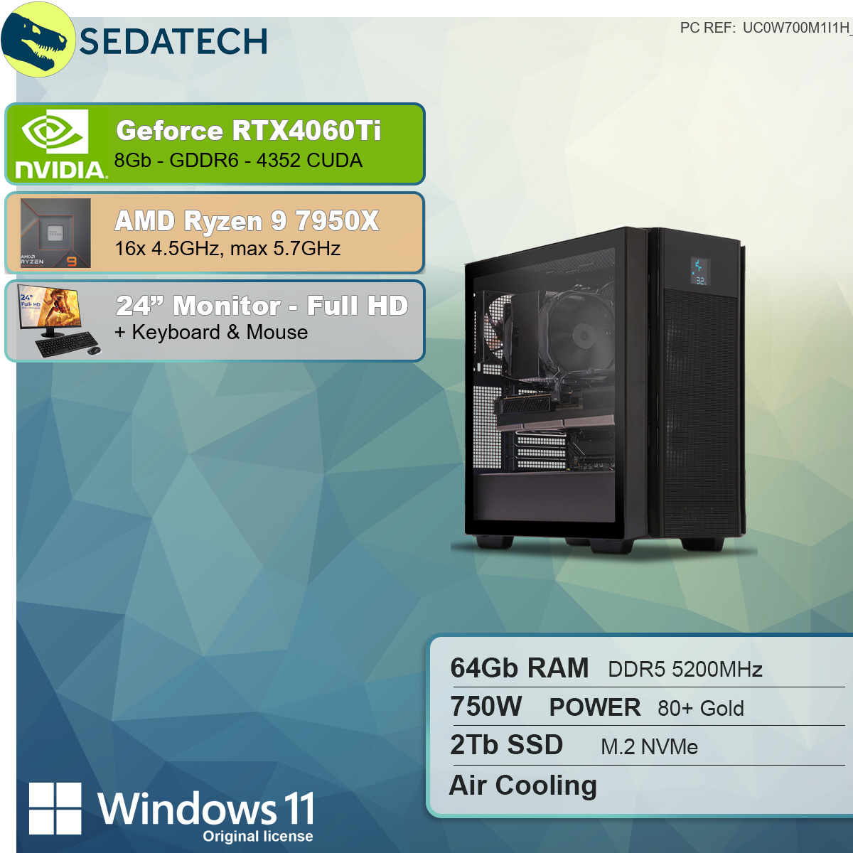 SEDATECH AMD Ryzen AMD 9 2000 7950X SSD, GB mit RAM, GB 8 Prozessor, 9 64 Ryzen 7950X, GB PC-desktop