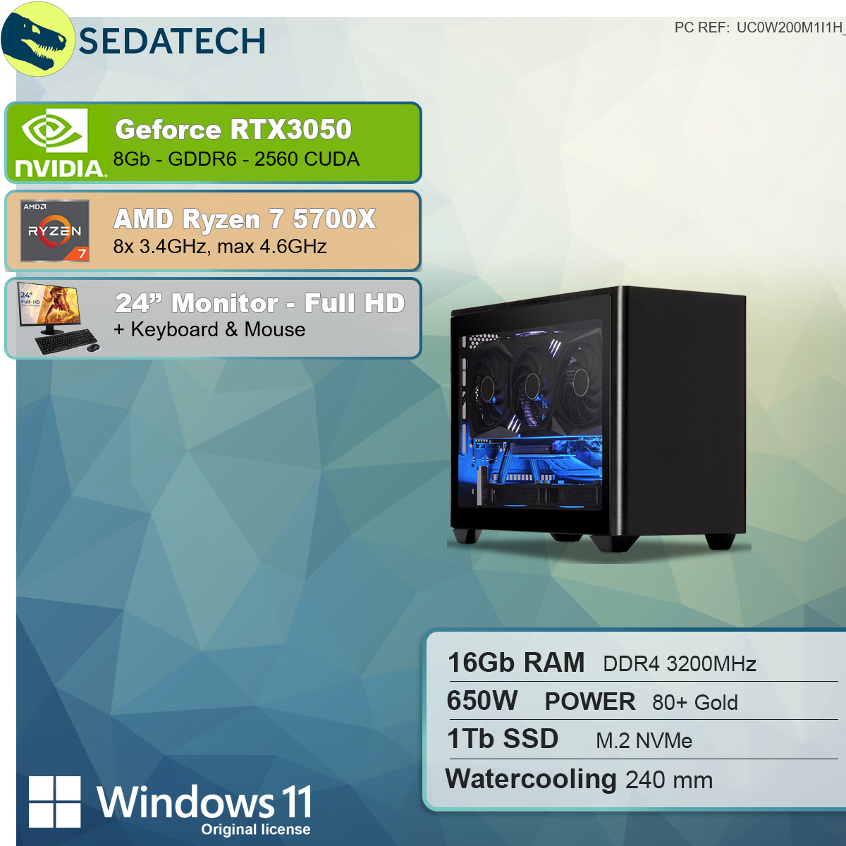 SEDATECH AMD Ryzen 7 5700X mit Prozessor, PC-desktop 16 Ryzen GB RAM, 8 GB 1000 5700X 7 SSD, mit Wasserkühlung, AMD GB