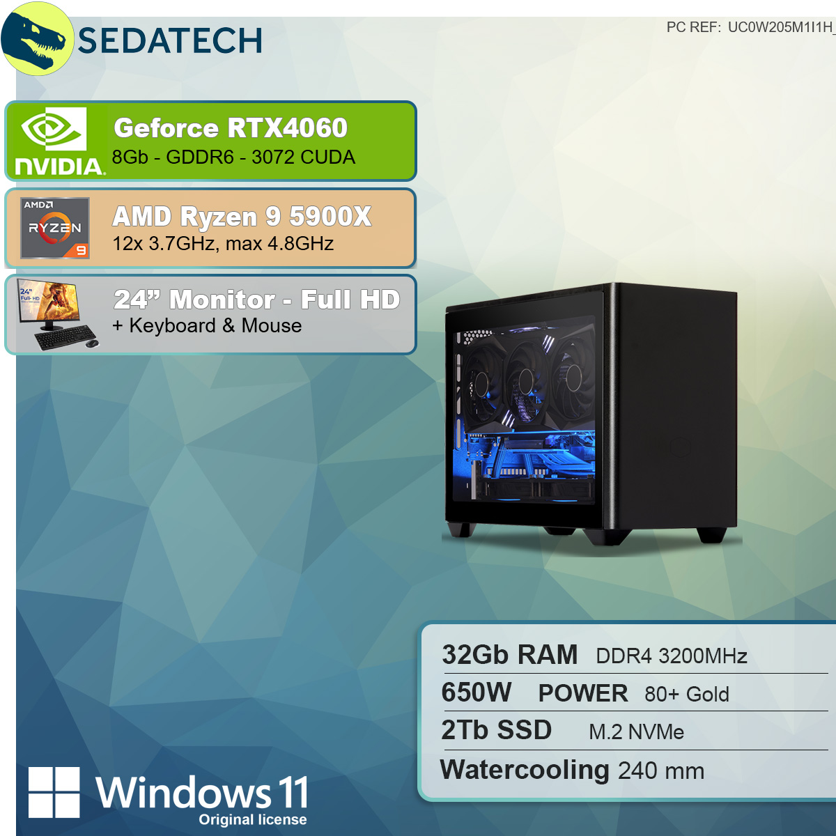 SEDATECH AMD Ryzen 9 5900X GB PC-desktop Ryzen Wasserkühlung, GB RAM, mit mit 9 SSD, 2000 AMD 32 GB 8 5900X Prozessor