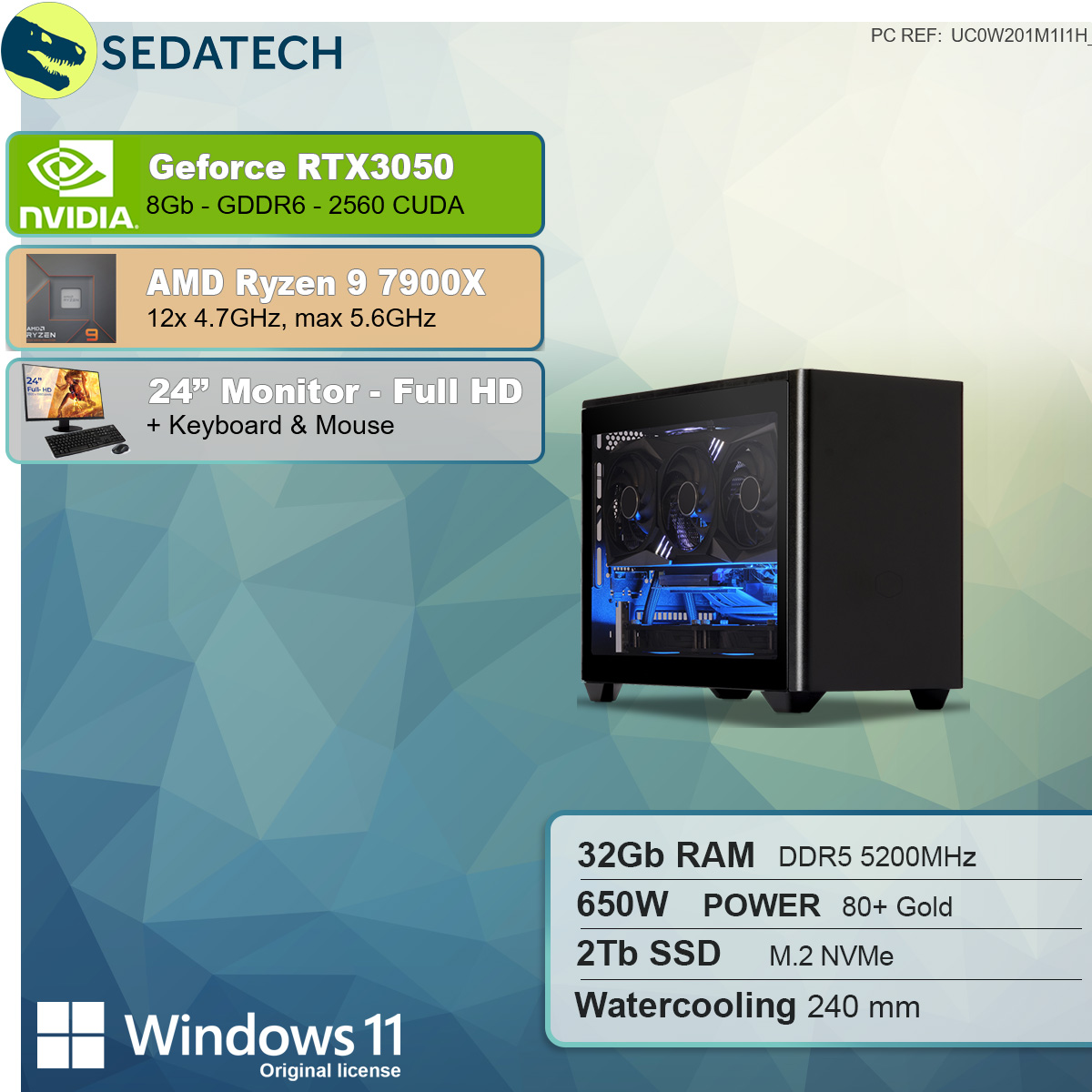 GB 8 mit 7900X Wasserkühlung, mit AMD Ryzen GB PC-desktop AMD GB 32 Ryzen 7900X 9 SSD, 2000 RAM, Prozessor, 9 SEDATECH