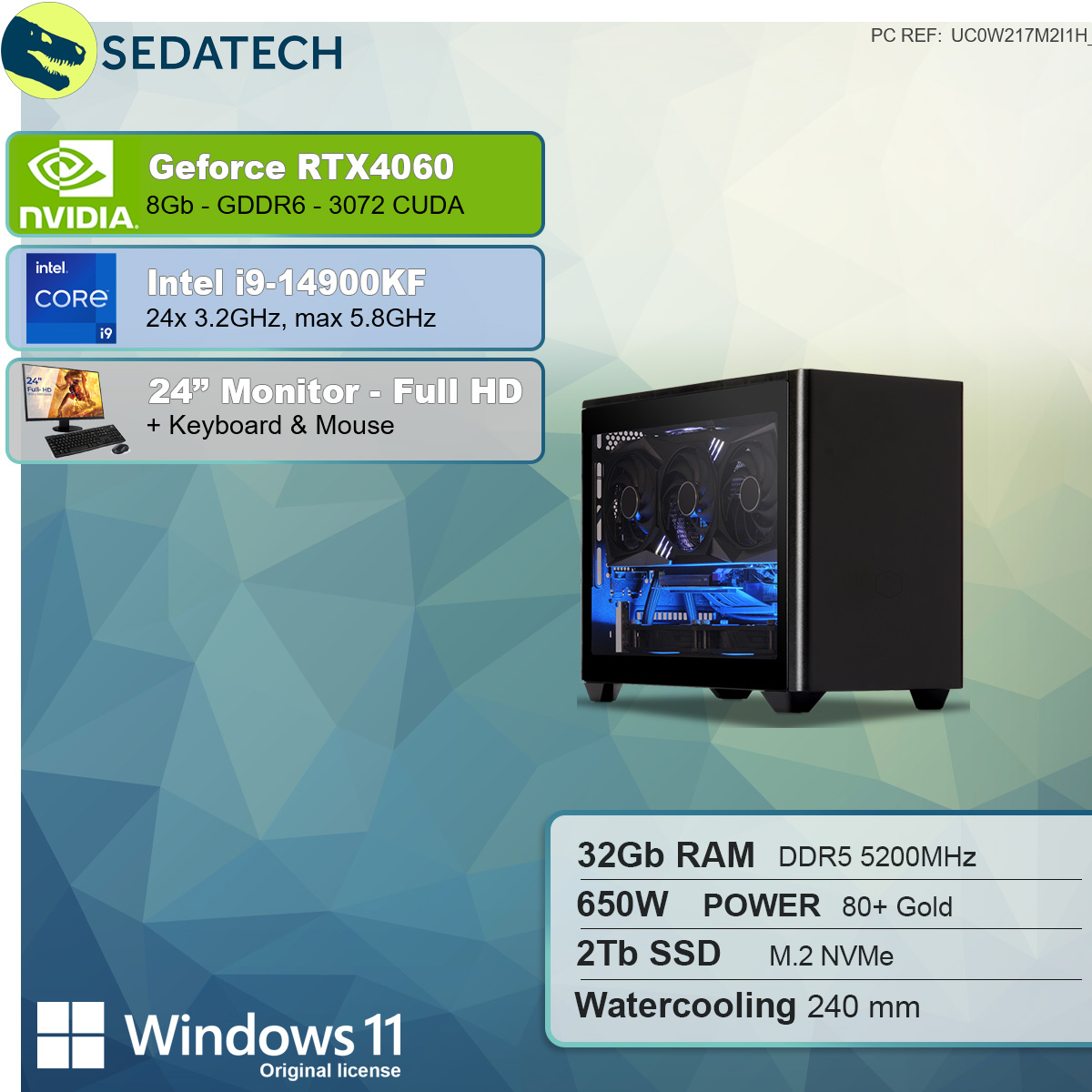 SEDATECH Intel i9-14900KF mit GB SSD, GB RAM, 32 Intel Prozessor, i9-14900KF GB Wasserkühlung, 2000 mit 8 PC-desktop