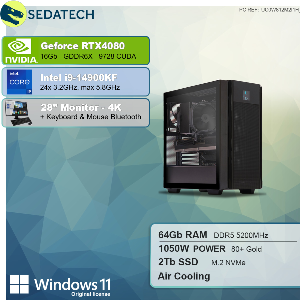 SEDATECH Intel i9-14900KF, PC-desktop mit Intel GB GB i9-14900KF SSD, 2000 RAM, GB 64 16 Prozessor