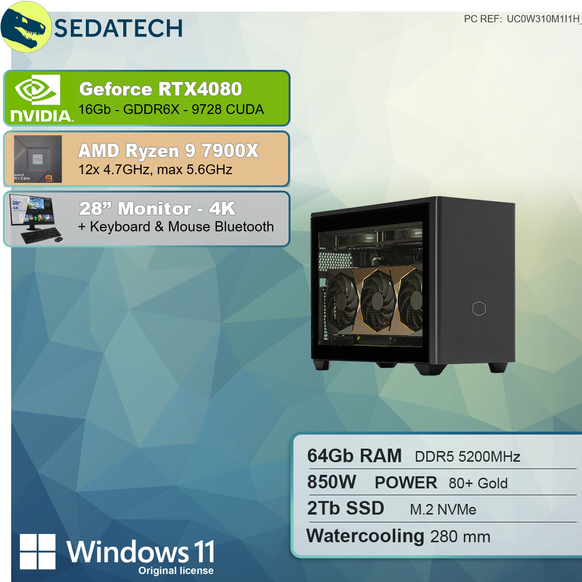 AMD RAM, GB 9 Ryzen 9 64 7900X 2000 AMD Ryzen Wasserkühlung, GB SEDATECH 16 7900X PC-desktop mit SSD, GB mit Prozessor,