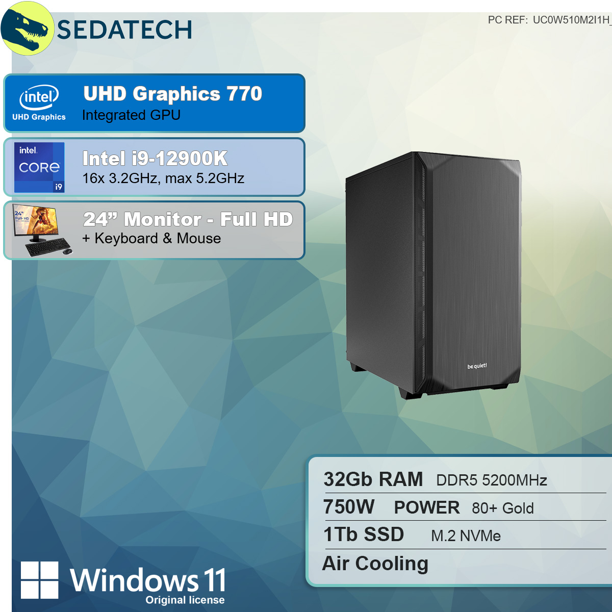 PC-desktop Intel mit i9-12900K, Prozessor, i9-12900K GB 1000 GB SSD RAM, SEDATECH 32 Intel