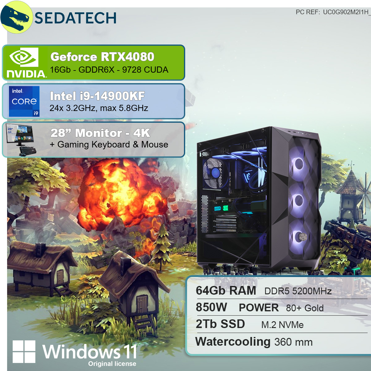 PC SEDATECH Gaming 16 mit GB Intel 2000 RAM, GB 64 SSD, GB Wasserkühlung, Intel mit Prozessor, i9-14900KF i9-14900KF