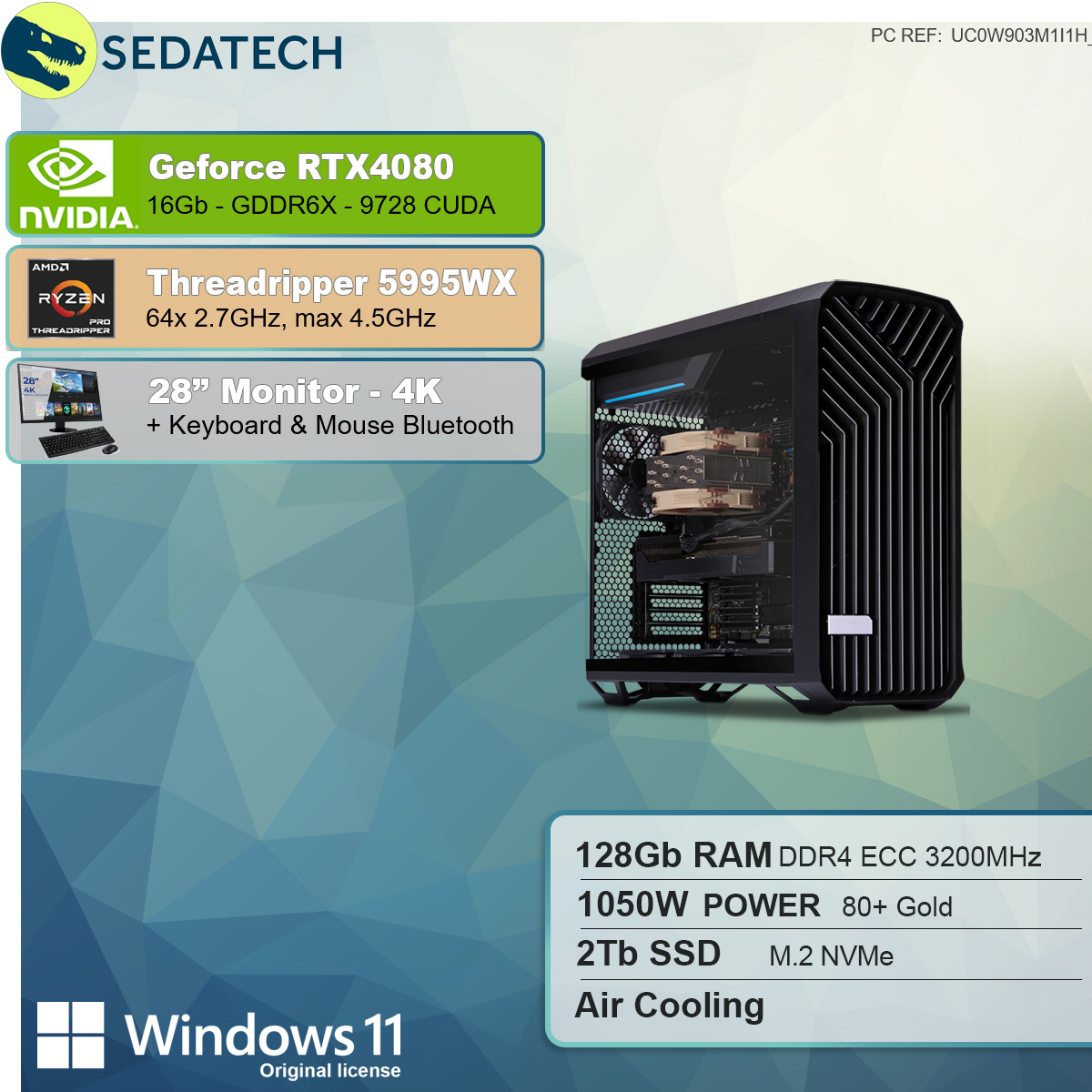 SEDATECH AMD Threadripper 5995WX, PC-desktop Prozessor, AMD GB 2000 GB GB SSD, Threadripper mit 5995WX 16 Ryzen 128 RAM