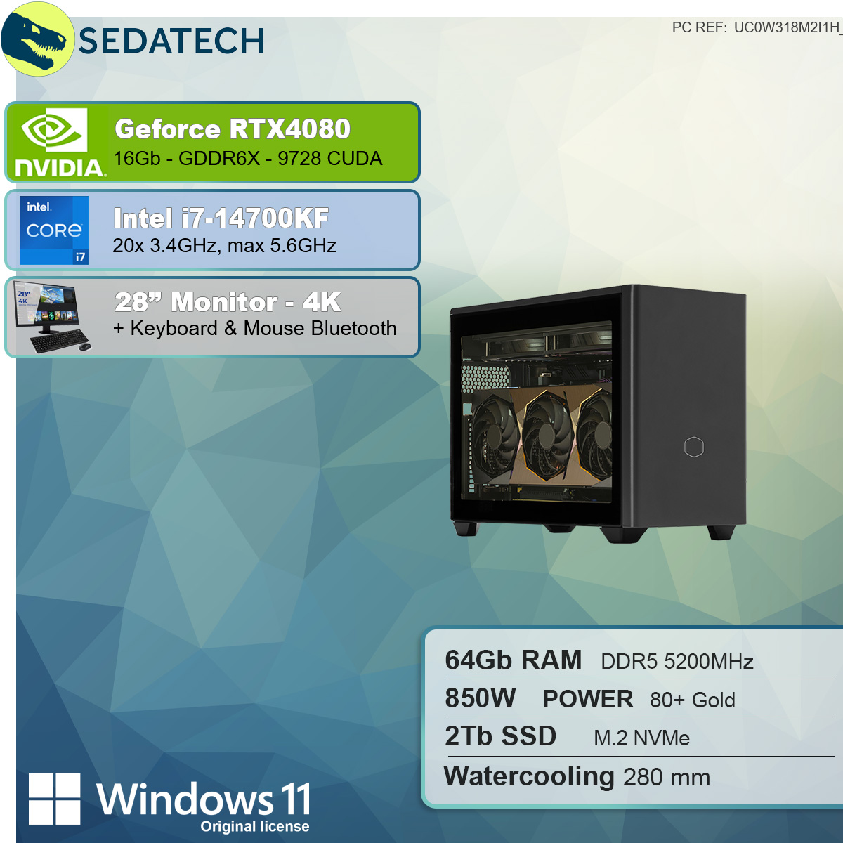 GB Intel 16 Intel Prozessor, 2000 RAM, PC-desktop 64 GB i7-14700KF GB SEDATECH SSD, mit i7-14700KF Wasserkühlung, mit