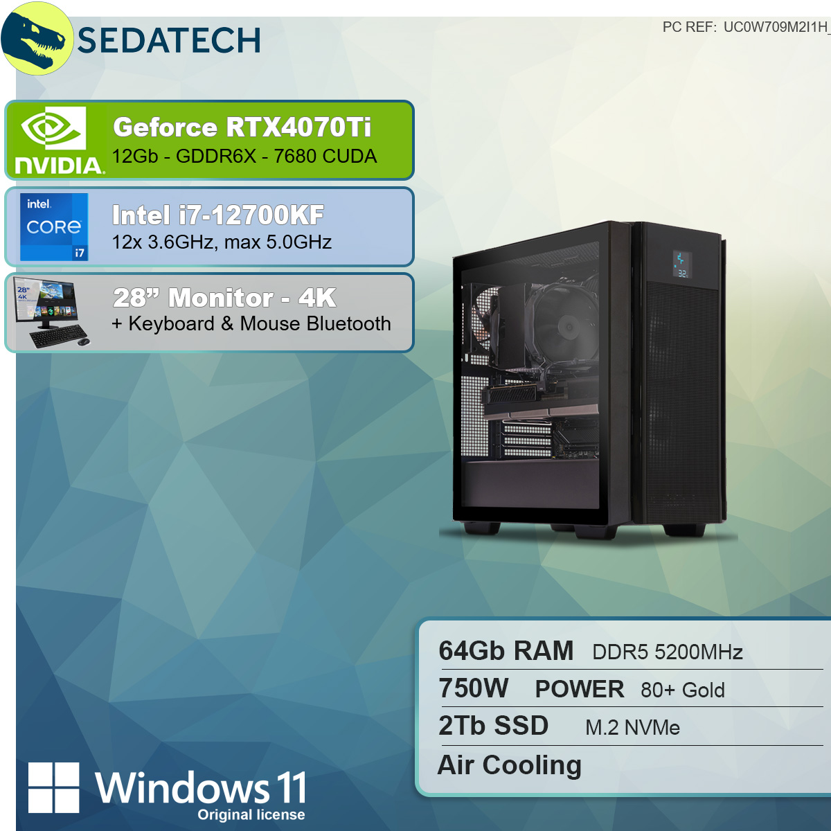 SEDATECH Intel i7-12700KF, PC-desktop mit SSD, GB RAM, 12 Prozessor, Intel 64 GB GB i7-12700KF 2000
