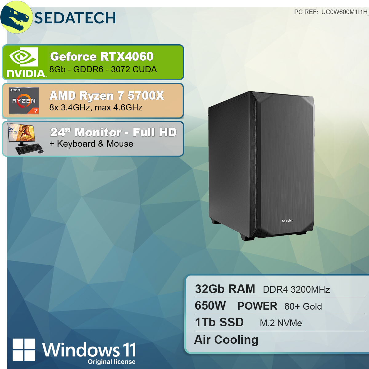 SEDATECH AMD Ryzen 7 5700X, 5700X 7 32 RAM, GB Prozessor, GB 1000 Ryzen AMD 8 PC-desktop GB SSD, mit