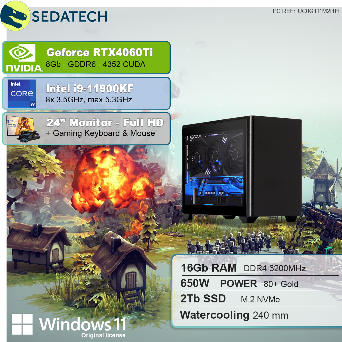SEDATECH Intel i9-11900KF PC Wasserkühlung, RAM, i9-11900KF Gaming mit 8 SSD, Prozessor, mit GB Intel GB 16 GB 2000