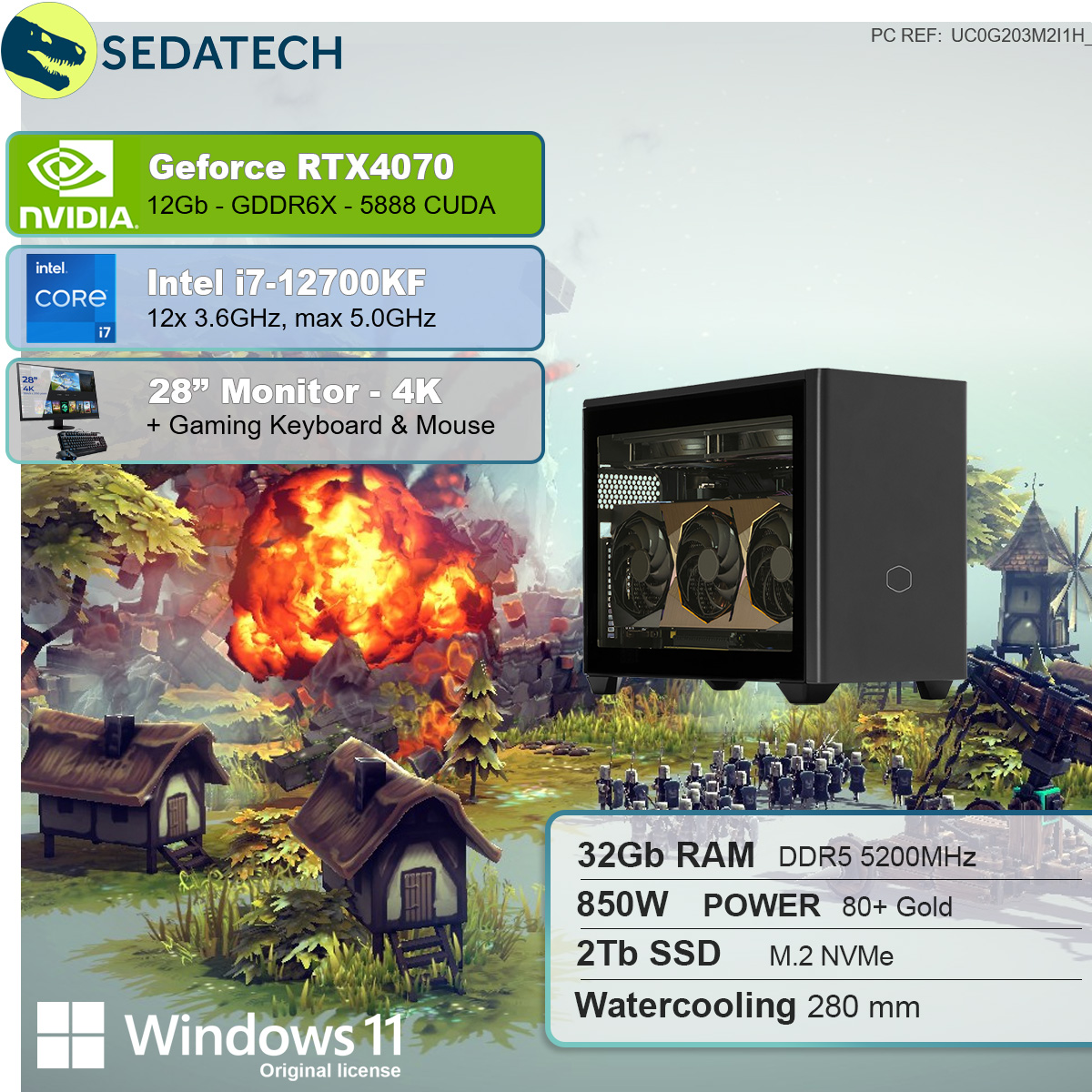 Gaming SEDATECH RAM, GB mit i7-12700KF Prozessor, 12 Intel PC Wasserkühlung, 32 mit 2000 GB SSD, Intel i7-12700KF GB