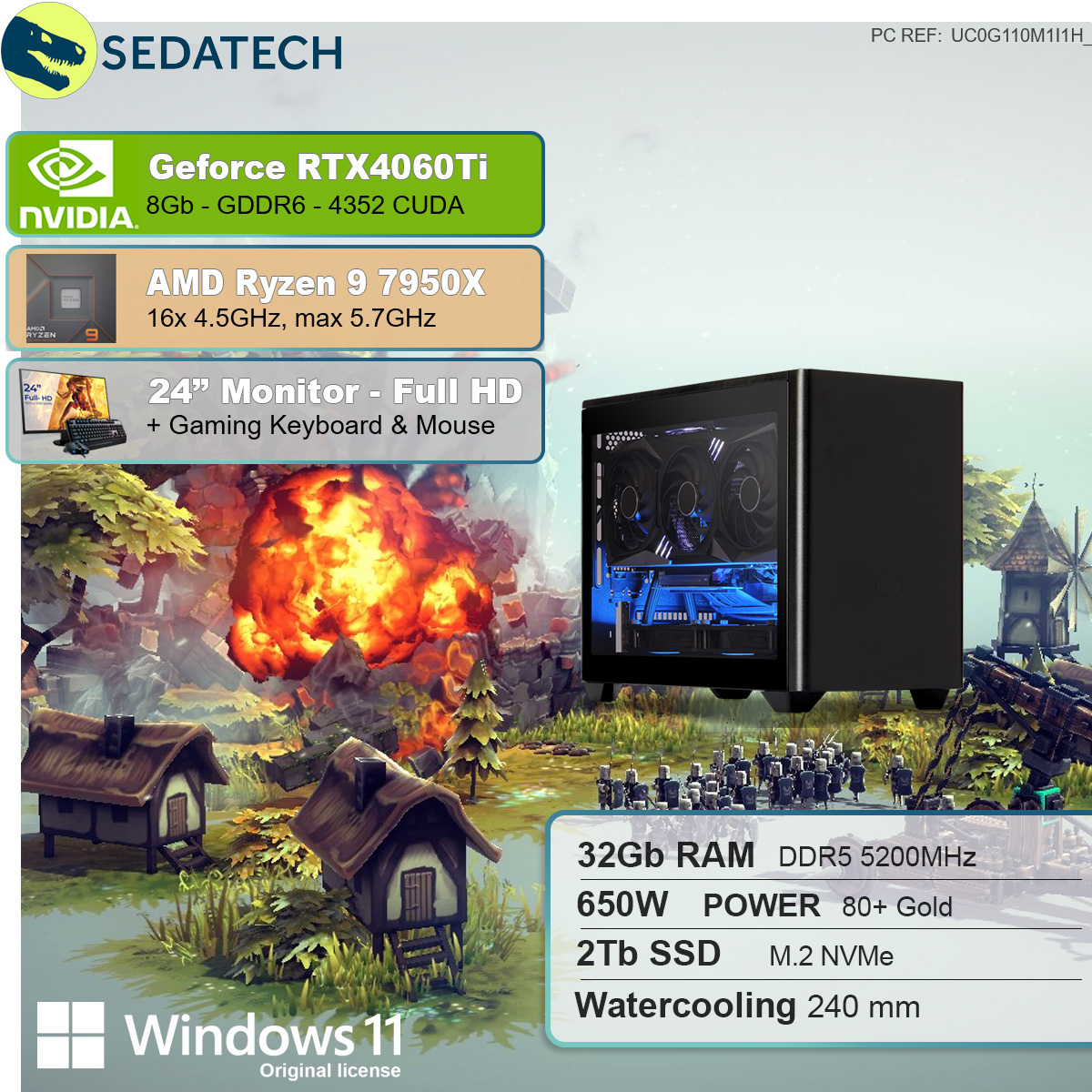 SEDATECH AMD PC 7950X Gaming GB mit RAM, Ryzen Prozessor, 7950X Wasserkühlung, 9 2000 GB mit 8 32 Ryzen AMD GB SSD, 9