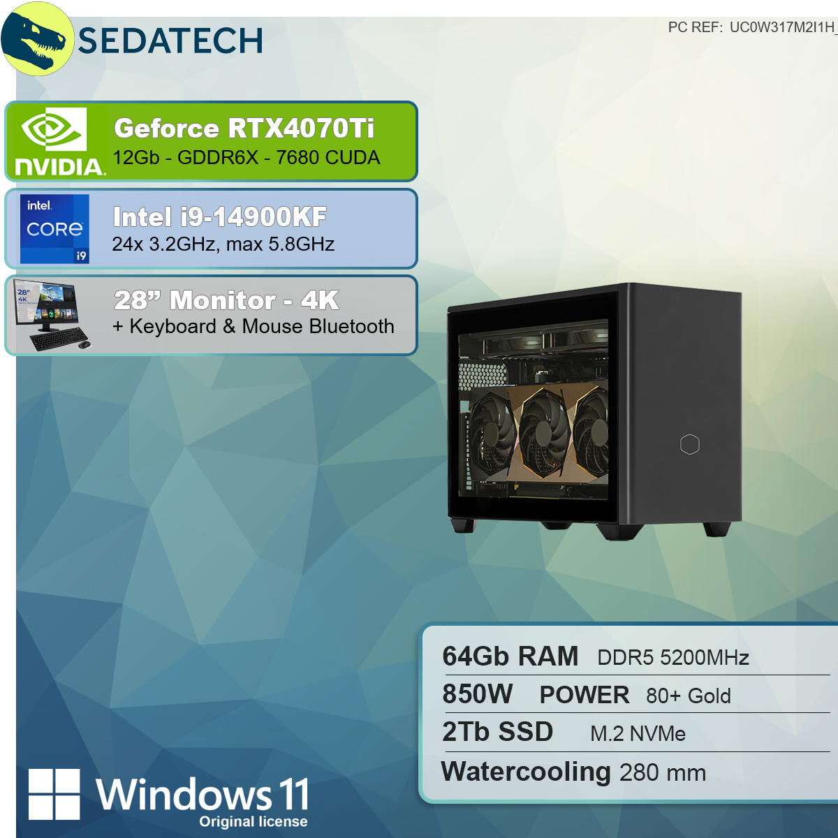SEDATECH Intel i9-14900KF GB Wasserkühlung, Intel SSD, RAM, Prozessor, 2000 mit 12 GB PC-desktop i9-14900KF 64 mit GB