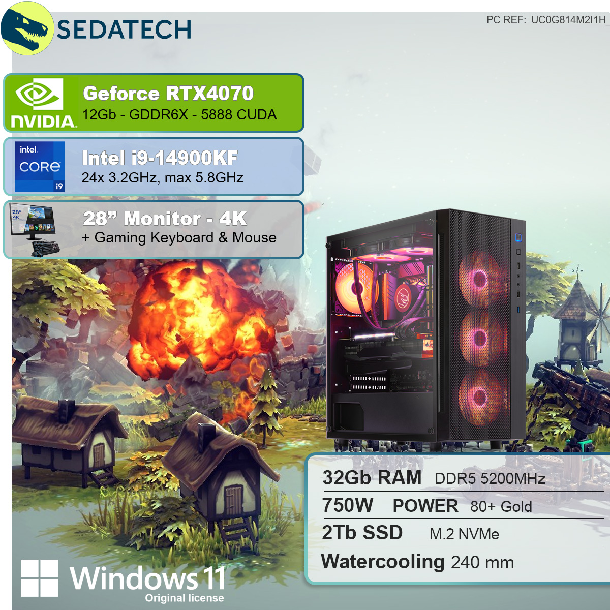 SEDATECH SSD, PC i9-14900KF RAM, i9-14900KF Wasserkühlung, mit 12 32 GB mit GB GB 2000 Gaming Intel Intel Prozessor,