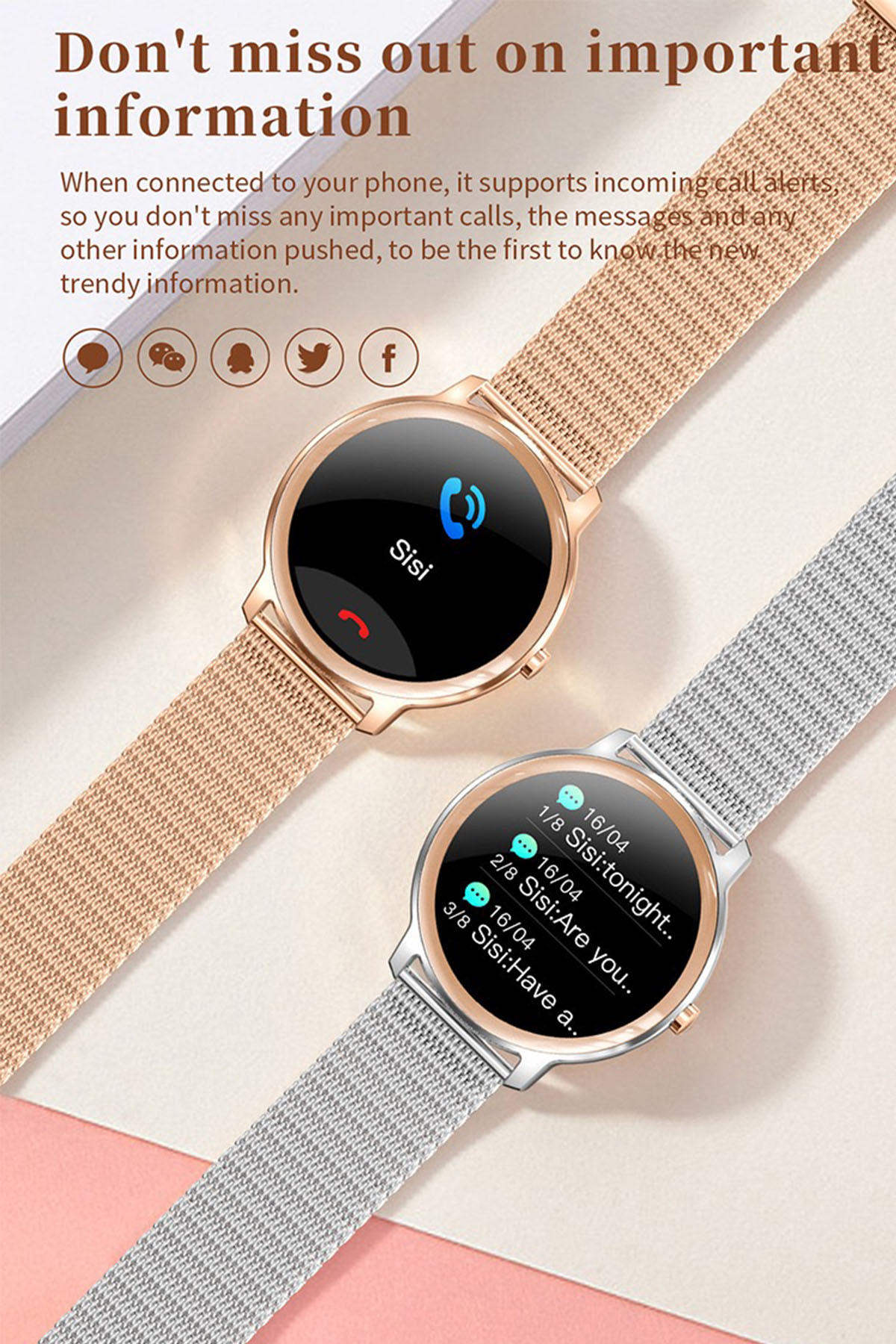 Smartwatch BRIGHTAKE für und Silikon, Leder, Damen Fitness Ultra-dünne Stahlband, silber Smartwatch Gesundheit Stilvolle und