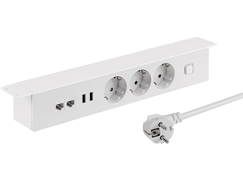 MAXTRACK NV64L mit 2 USB Ports und 2 Ethernet Ports anschraubbare 3-fache Steckdosenleiste