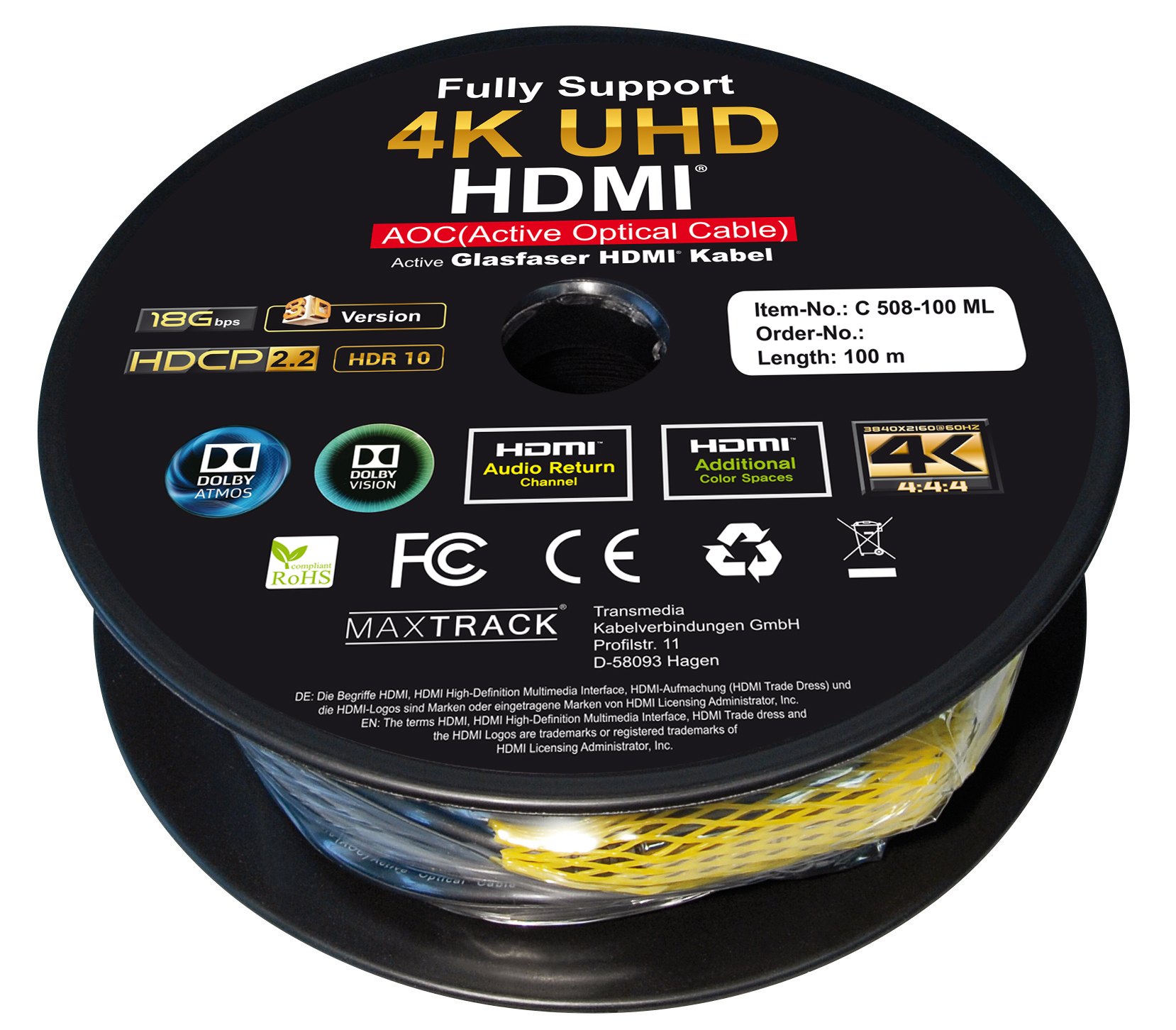 C508-100ML m aktives MAXTRACK Glasfaser 100 HDMI über verlustfrei - Kabel