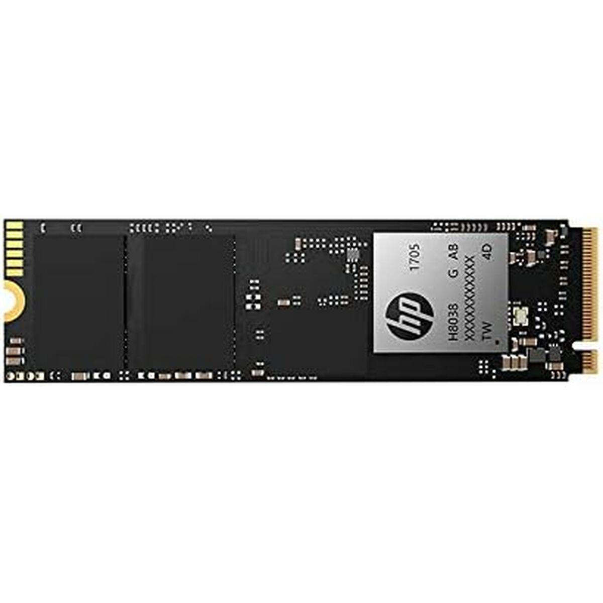 Czarny dysk SSD HP, ze srebrnymi detalami, na białym tle.