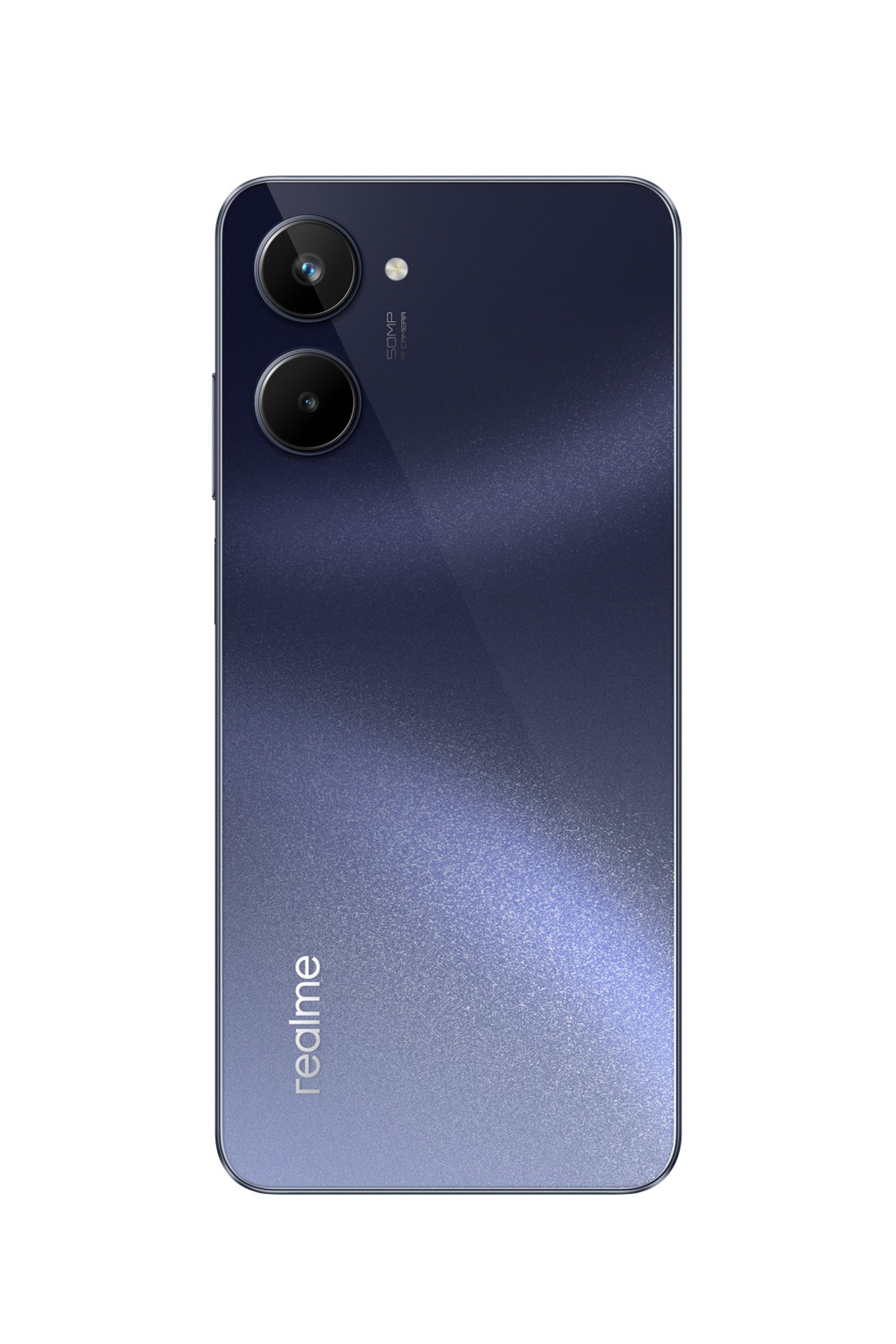 Ein lila Telefon mit Dual-Kamera-Setup.