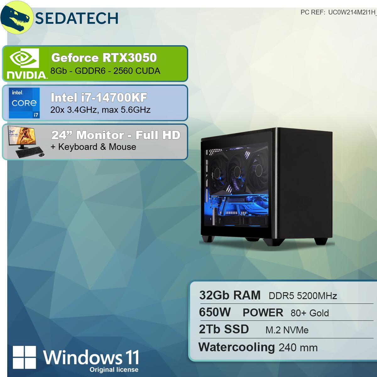 SEDATECH Intel i7-14700KF Wasserkühlung, PC-desktop Intel GB mit GB 8 GB mit SSD, 32 RAM, Prozessor, i7-14700KF 2000