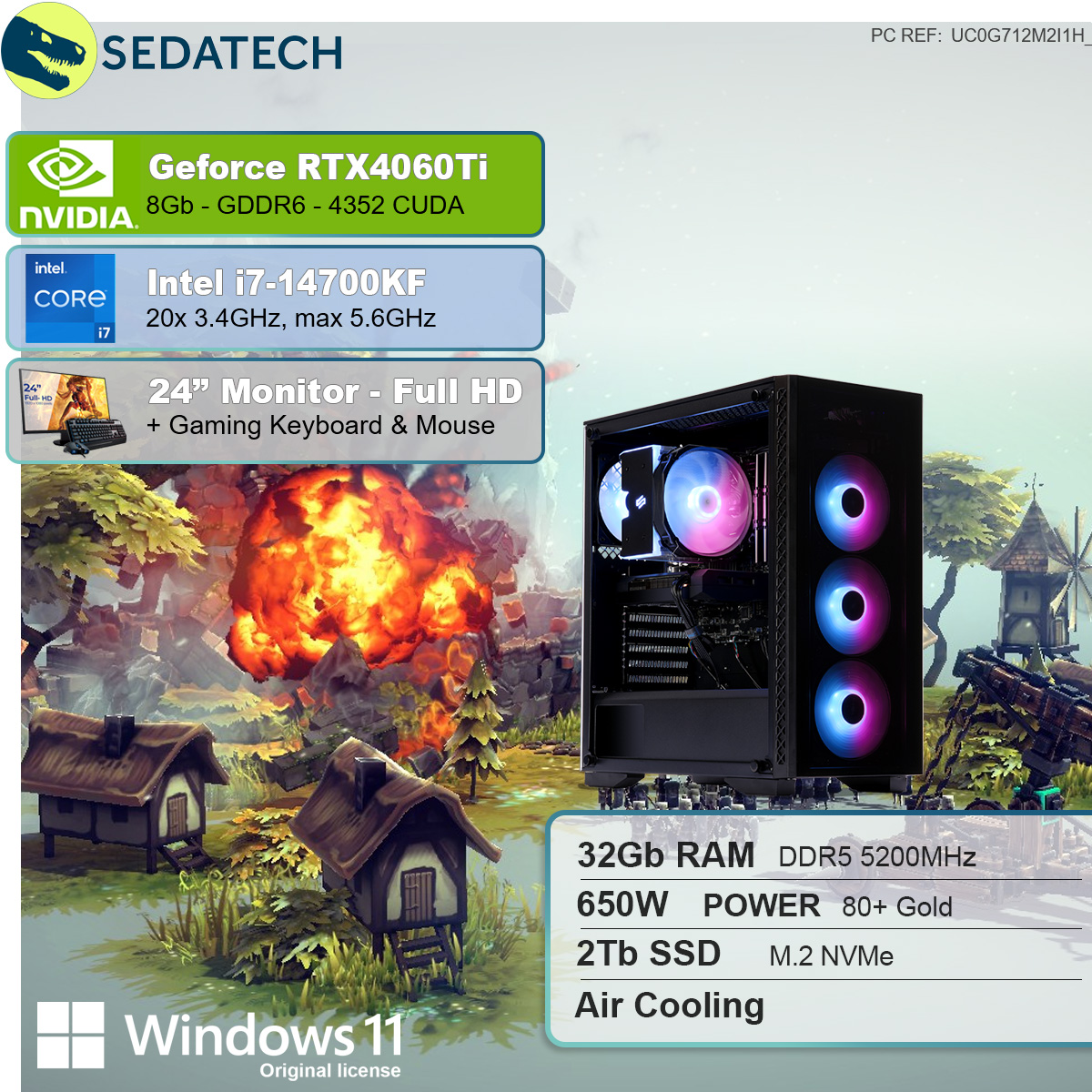 SEDATECH Intel i7-14700KF, Gaming GB SSD, i7-14700KF 32 GB RAM, mit 2000 GB 8 PC Prozessor, Intel