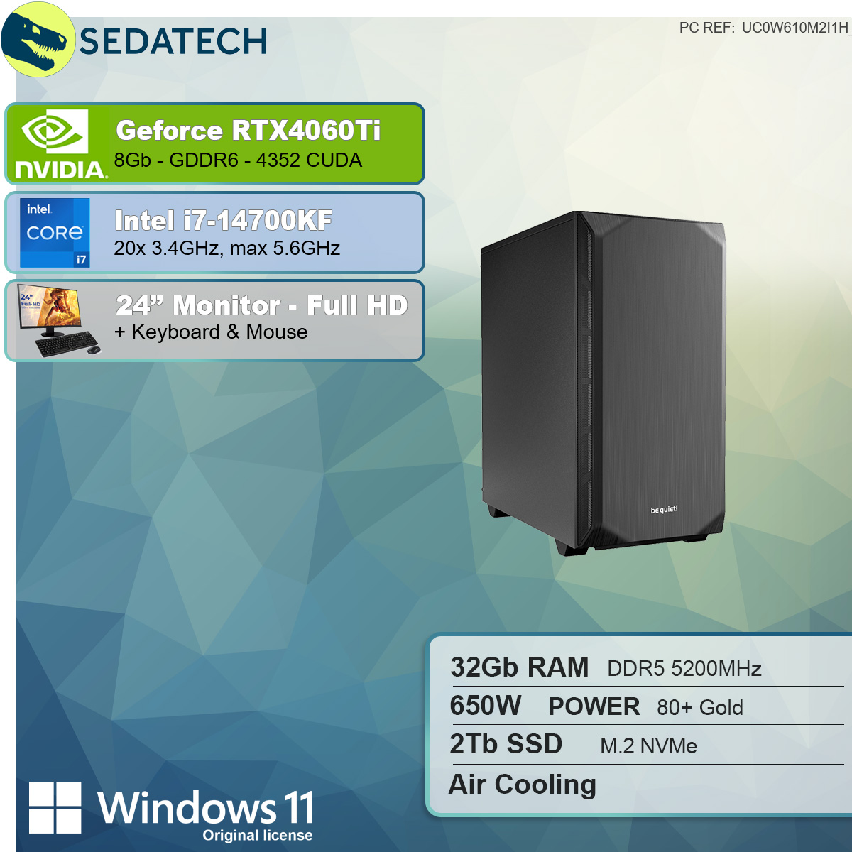 SEDATECH Intel i7-14700KF, PC-desktop mit 8 Intel GB RAM, i7-14700KF Prozessor, GB SSD, GB 1000 32