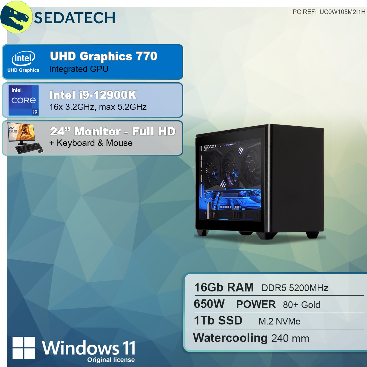 SEDATECH Intel Wasserkühlung, Intel RAM, PC-desktop i9-12900K Prozessor, SSD GB 1000 mit i9-12900K GB 16 mit