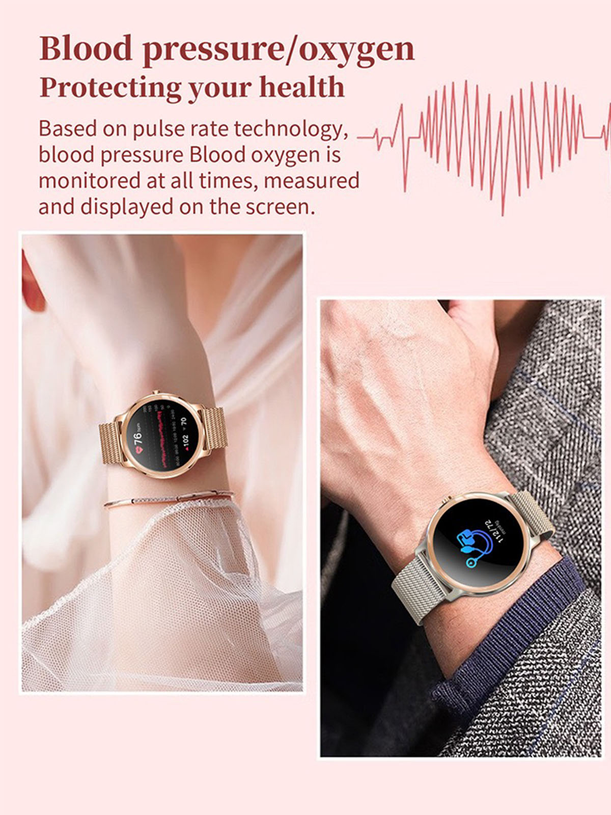 Smartwatch Gesundheit Stahlband, BRIGHTAKE Leder, Stilvolle silber Ultra-dünne und Silikon, für Damen und Smartwatch Fitness