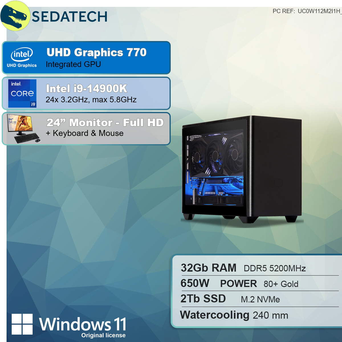SEDATECH Intel i9-14900K mit mit GB PC-desktop 2000 Wasserkühlung, GB 32 Intel RAM, i9-14900K SSD Prozessor