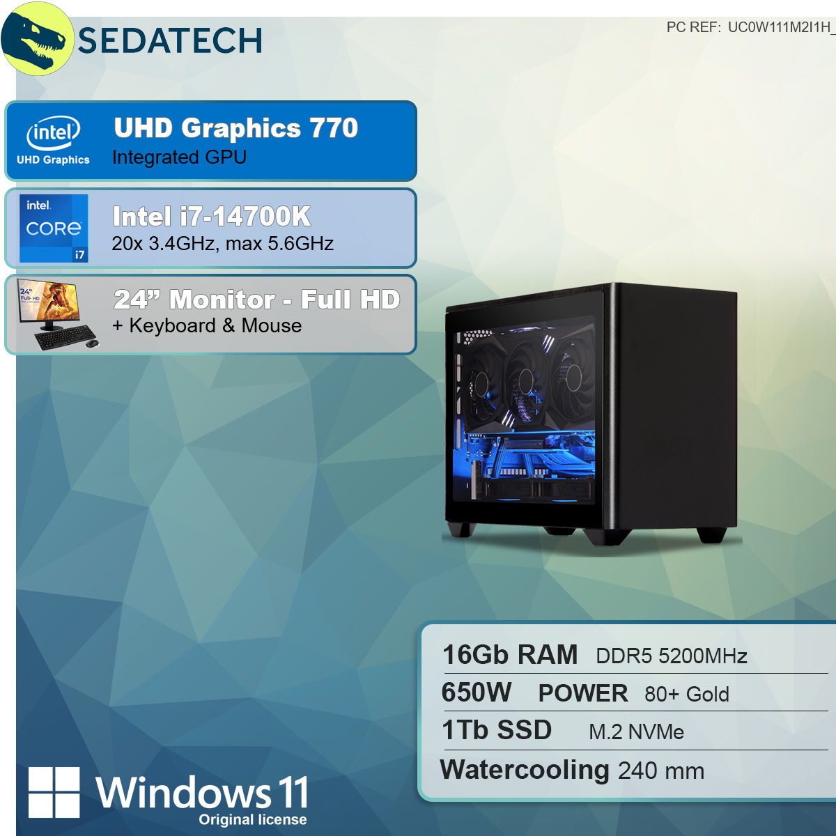 Wasserkühlung, mit Prozessor, i7-14700K 1000 16 i7-14700K Intel Intel SSD mit GB GB RAM, PC-desktop SEDATECH