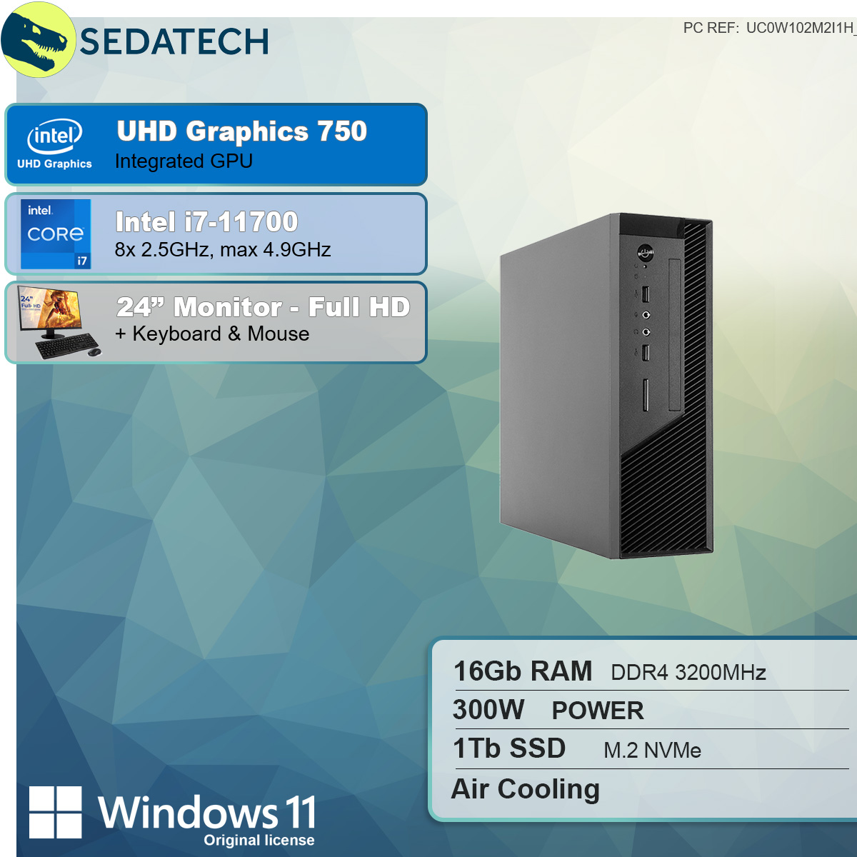 SEDATECH Intel i7-11700, PC-desktop mit i7-11700 GB Prozessor, 1000 GB SSD 16 Intel RAM