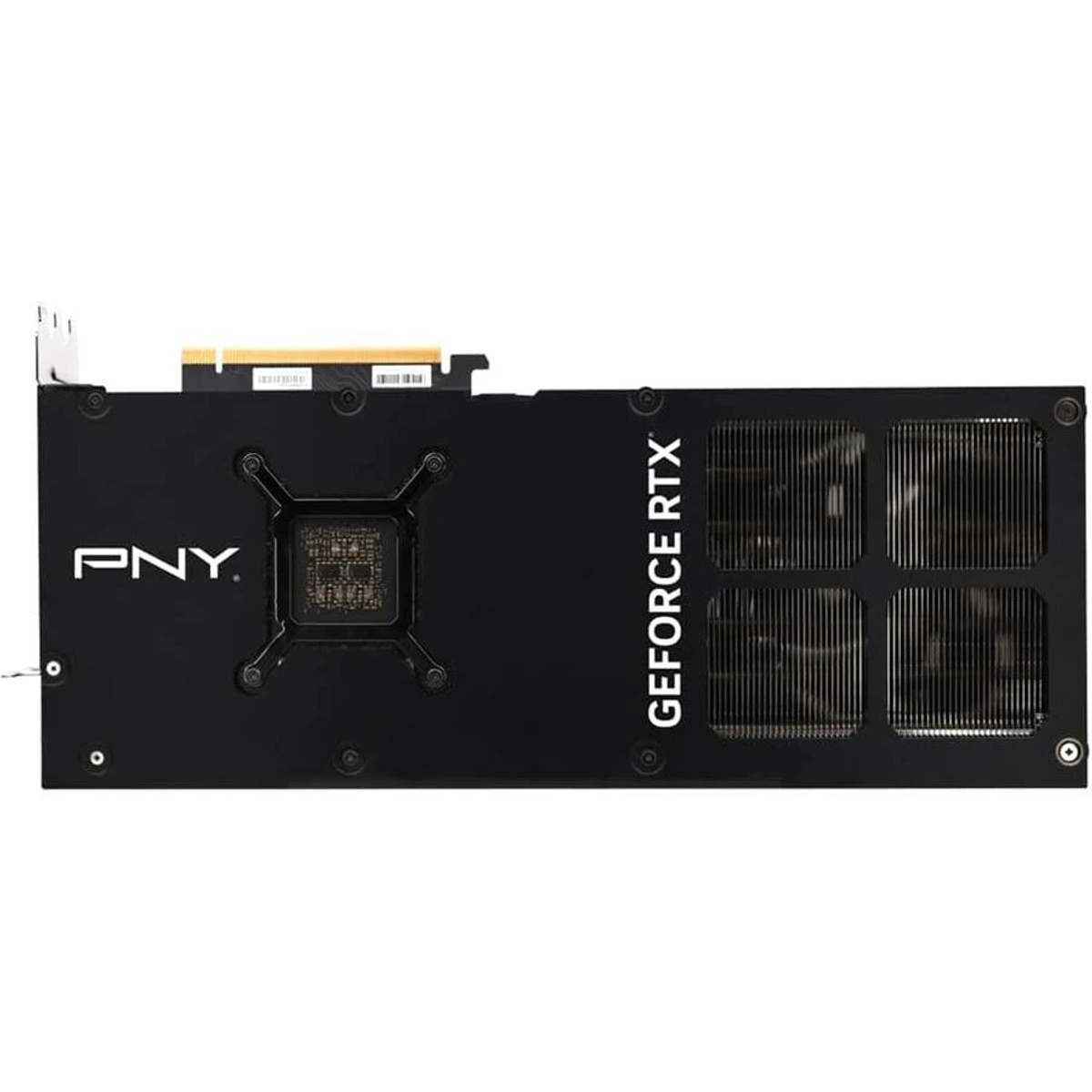 PNY GeForce RTX Grafikkarte, schwarz, mit Kühlrippen. Der Text "GEFORCE RTX" ist sichtbar.