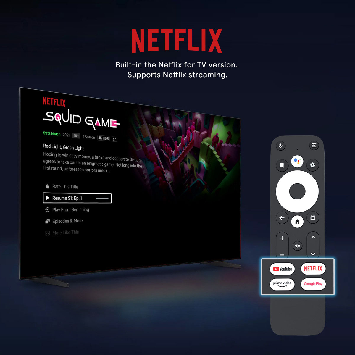 Fernseher mit Netflix und Fernbedienung.