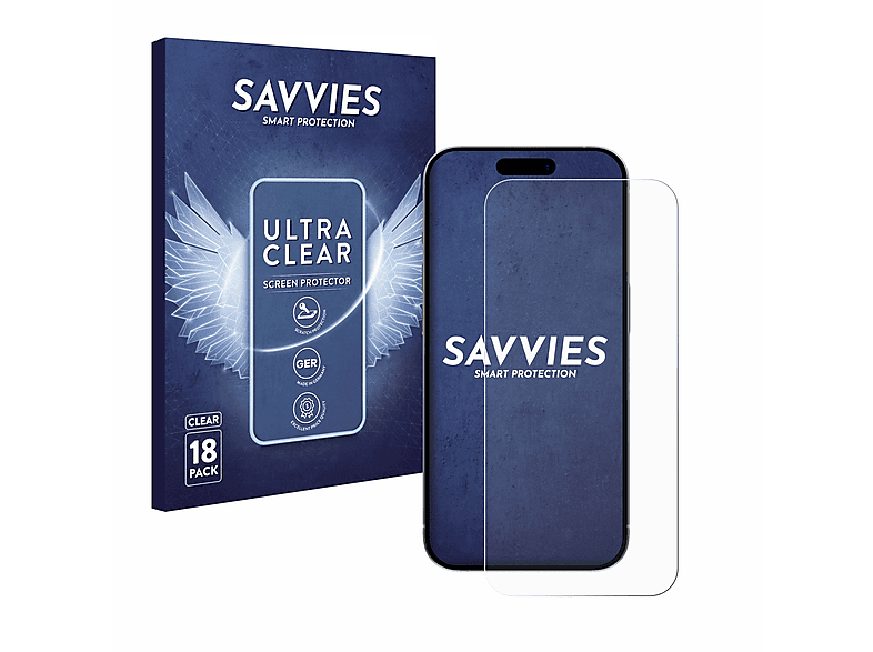 SAVVIES 18x klare Schutzfolie(für Pro) iPhone Apple 15