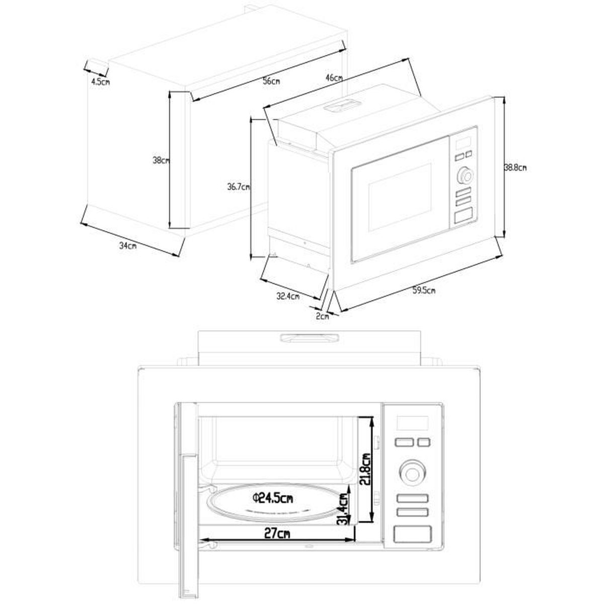 Diagram van een magnetron met afmetingen.