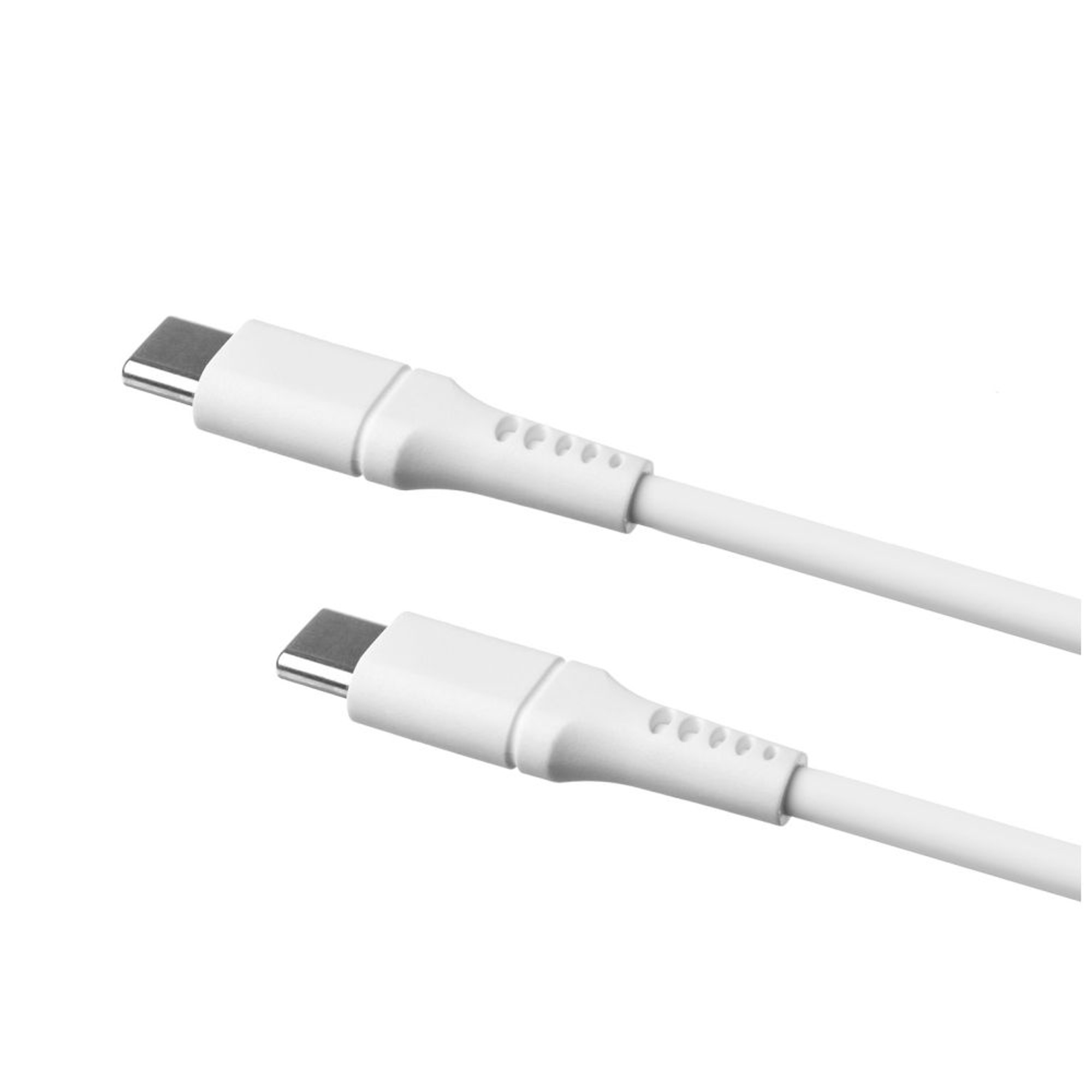 Zwei weiße USB-C-Kabel, Nahaufnahme, weißer Hintergrund.