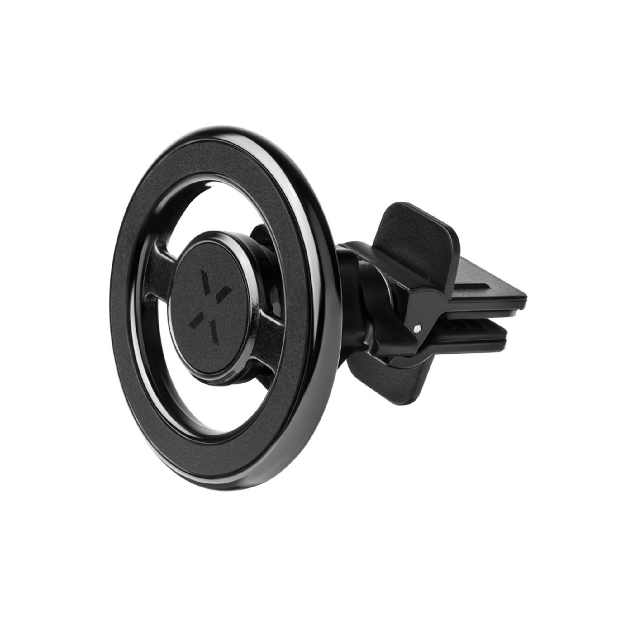 Schwarzer Autotelefonhalter. Weißer Hintergrund.