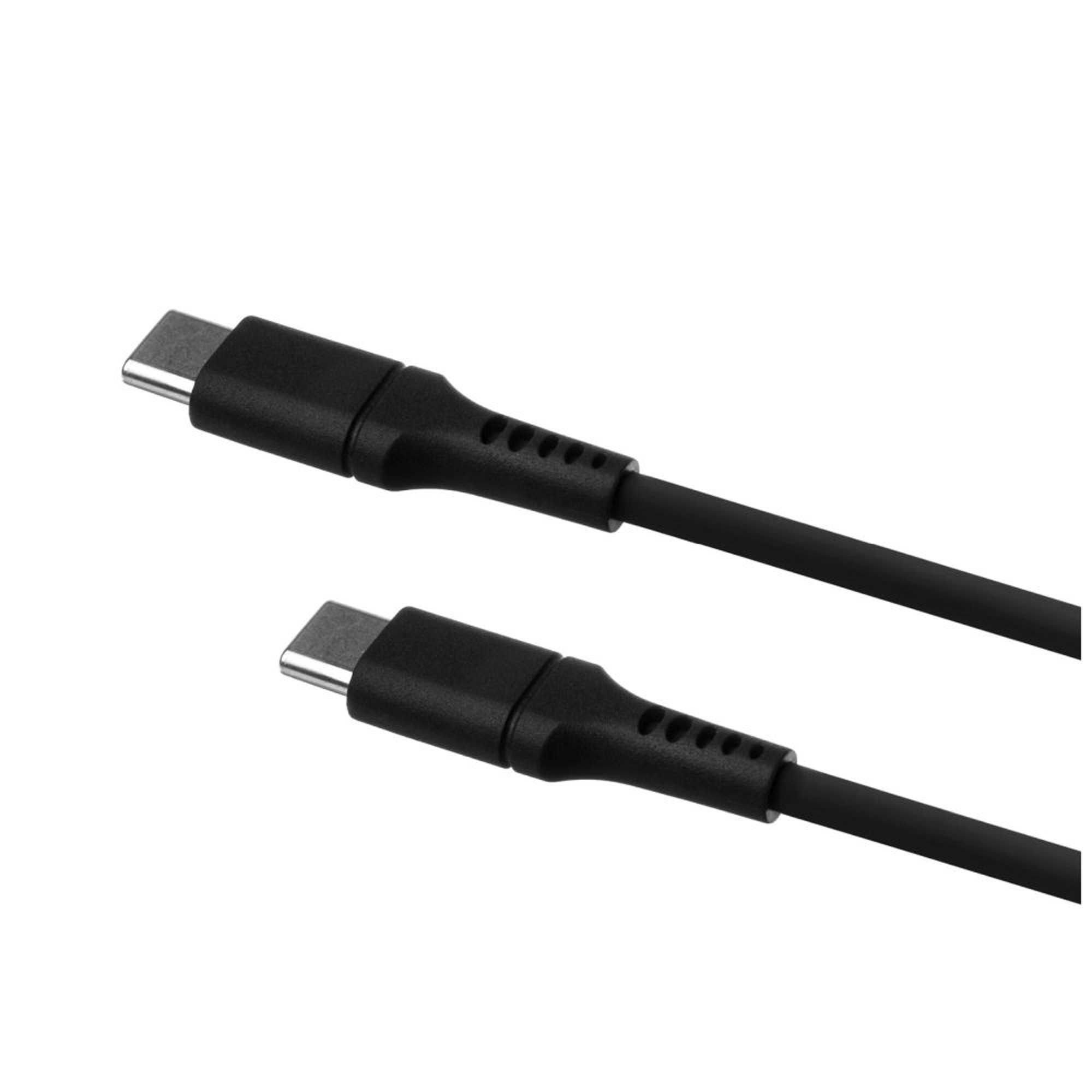 Zwei schwarze USB-C-Kabel, Anschlüsse sichtbar. Kabel vor weißem Hintergrund.