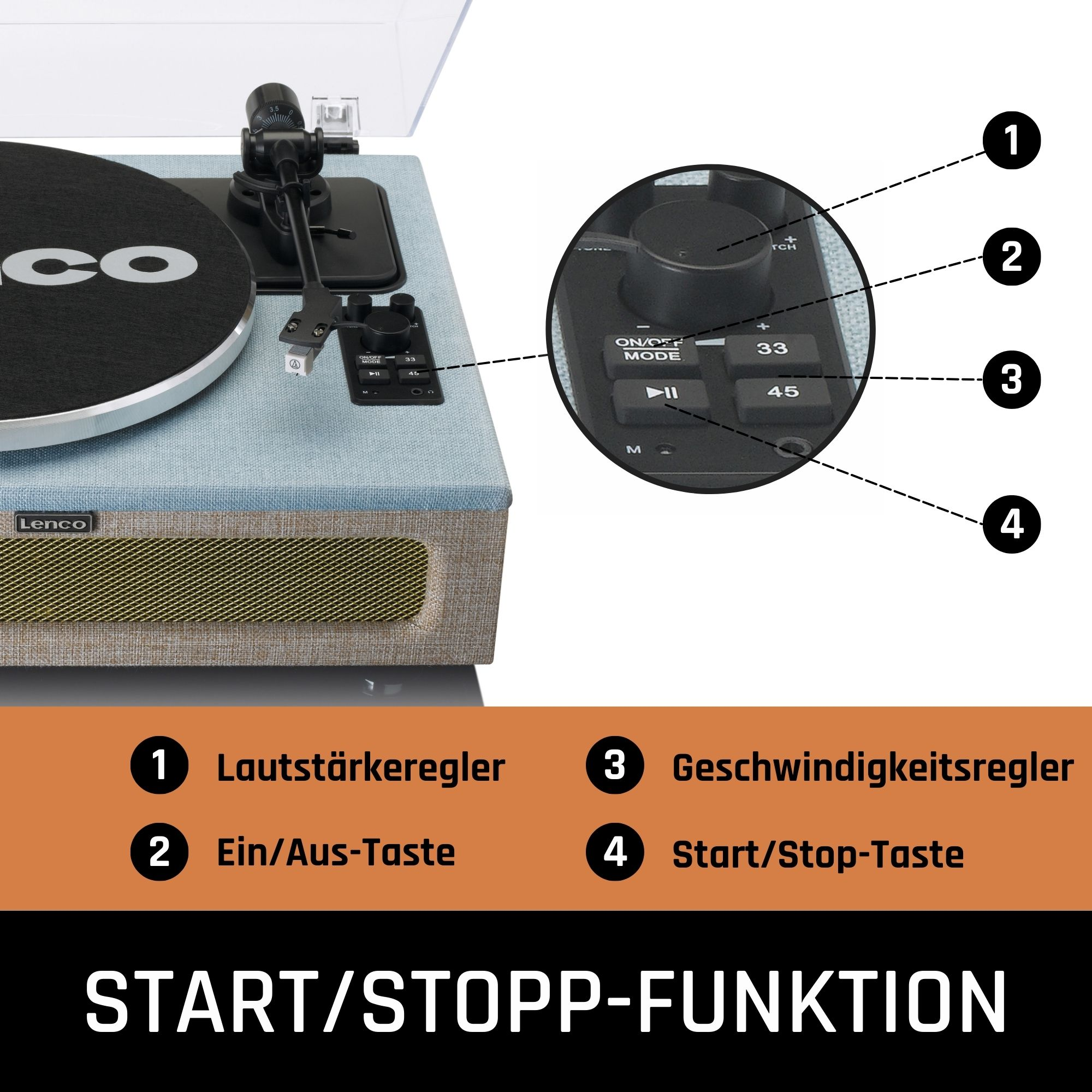 LENCO LS-440BUBG - - 4 eingebaute Blau-Taupe Bluetooth Plattenspieler Lautsprechern